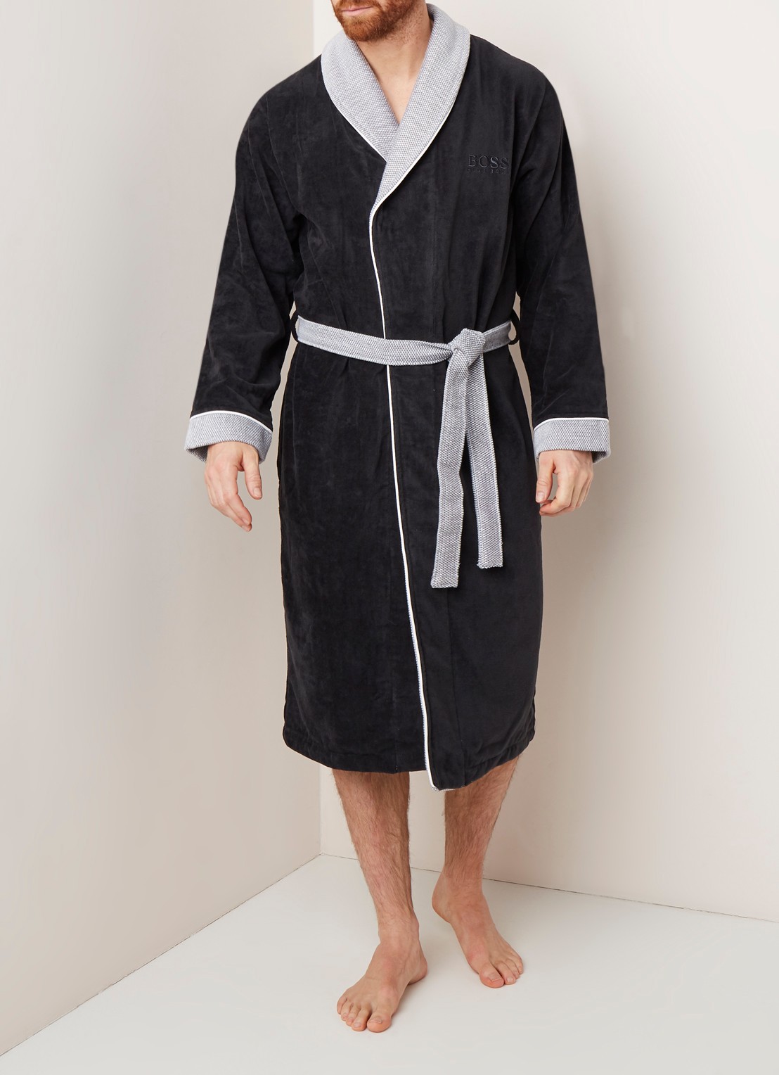 HUGO BOSS LORD badjas van katoen - voorkant 2 antraciet