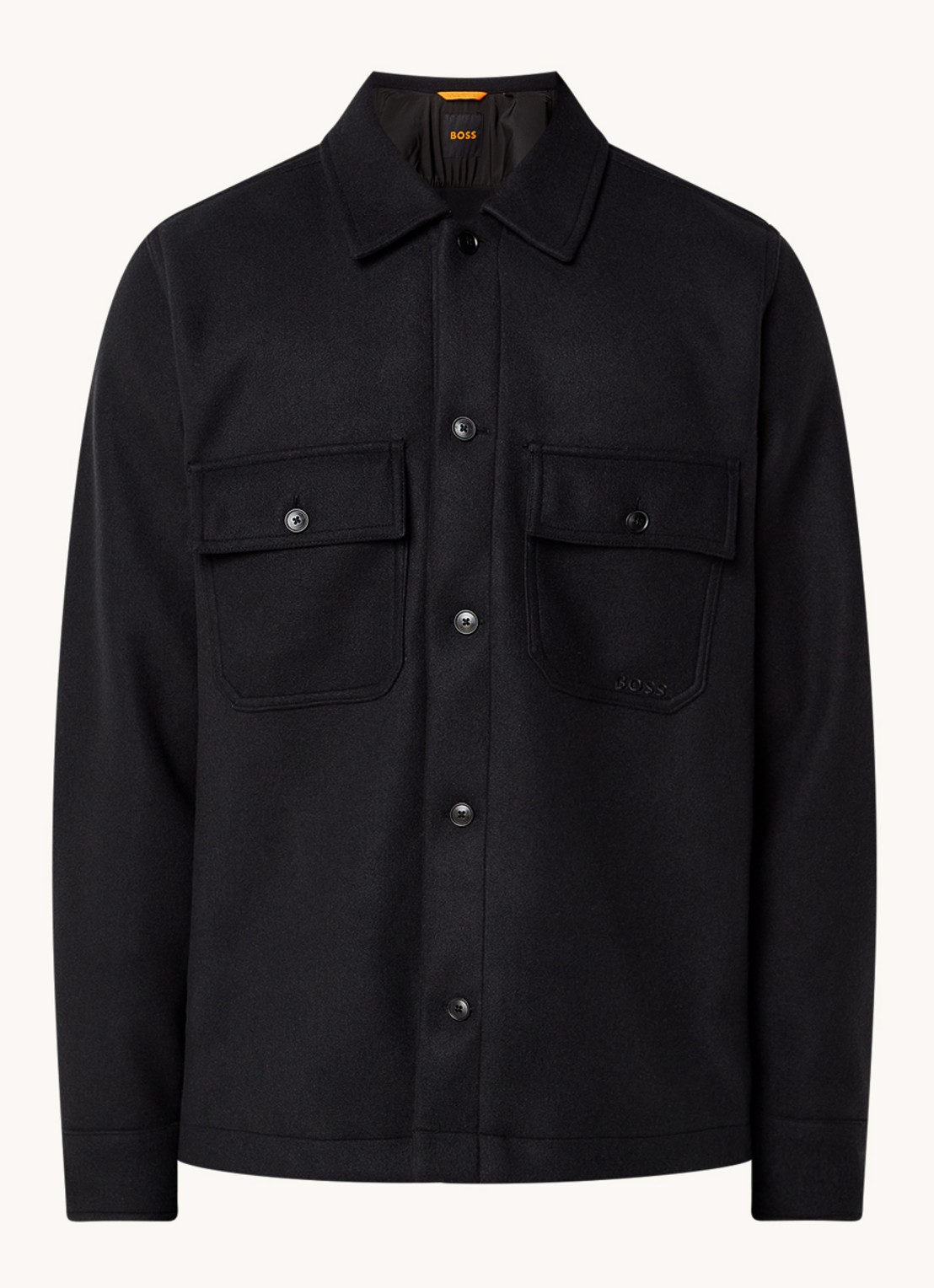 HUGO BOSS Lovvo overshirt van fleece met borstzakken - voorkant zwart