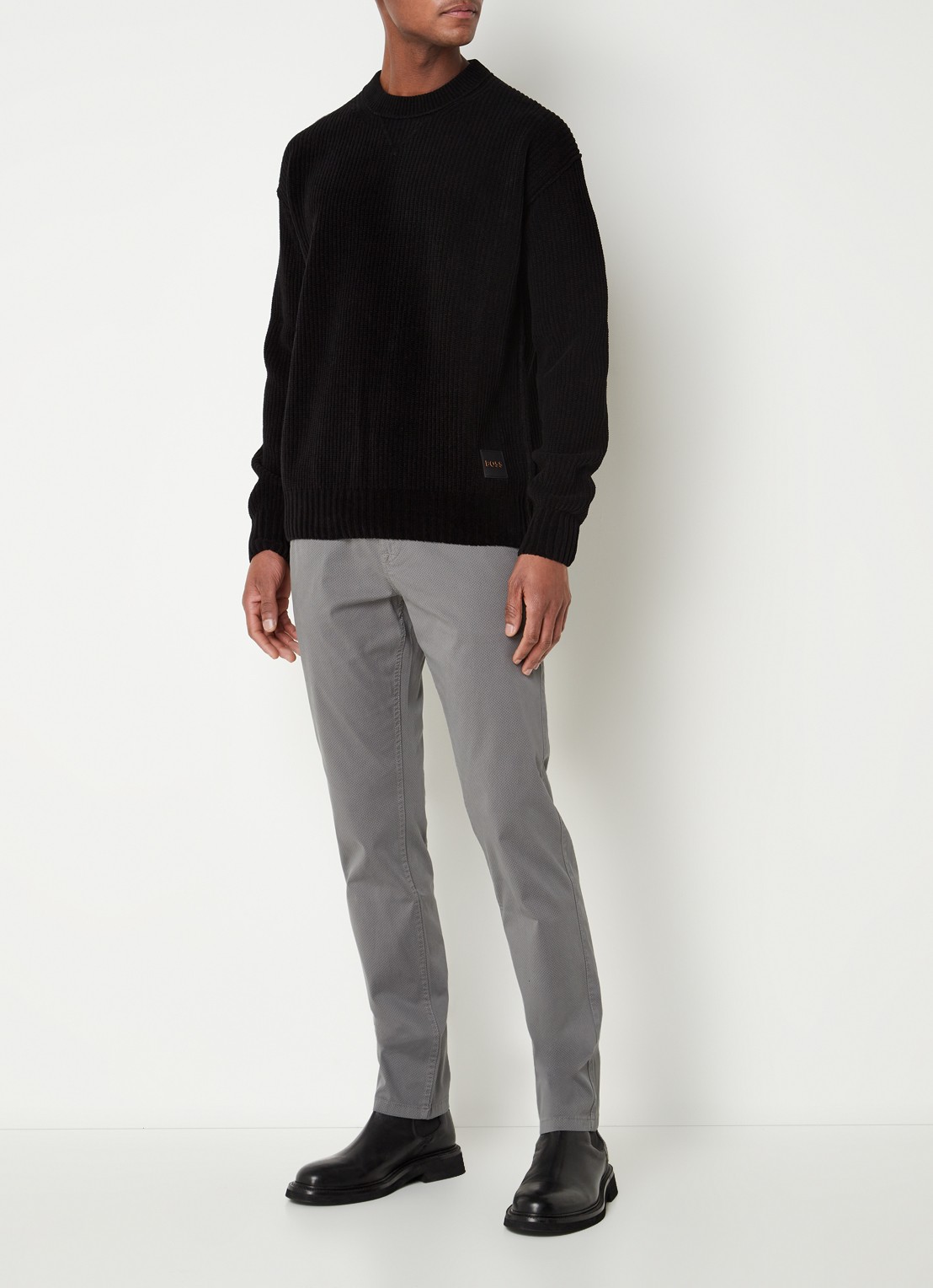 HUGO BOSS Schino slim fit chino met print - voorkant 4 donkergrijs