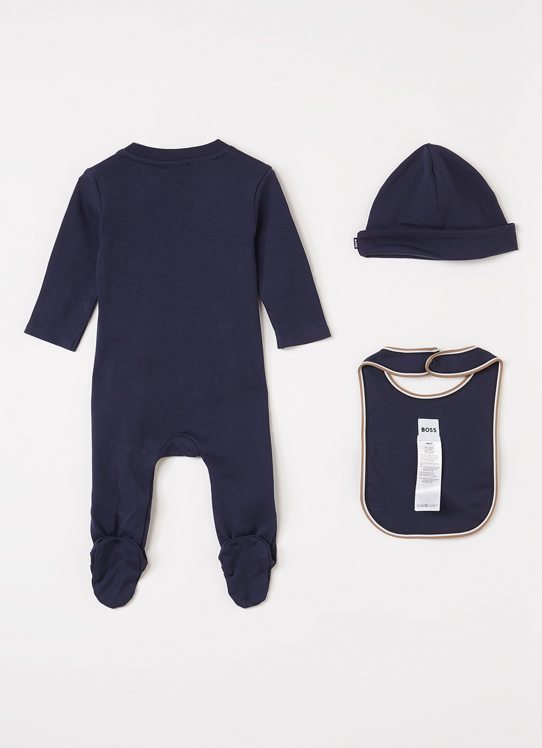 HUGO BOSS Set van babypak met muts en slab in giftbox 3-delig - voorkant 2 donkerblauw