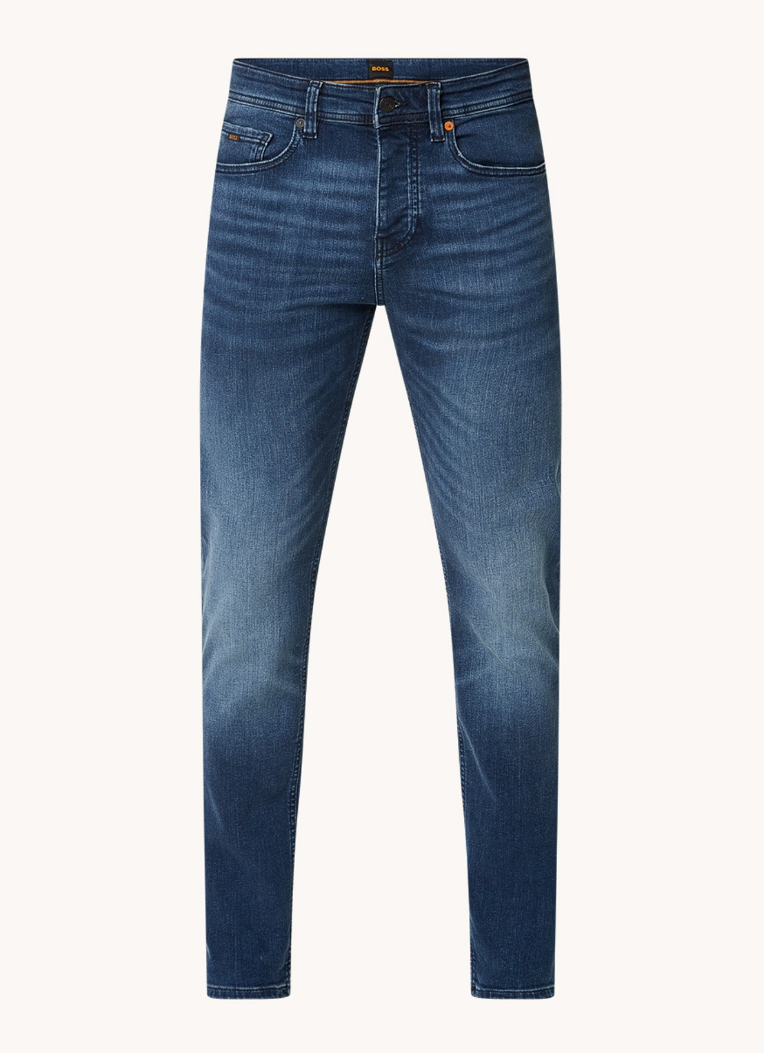 HUGO BOSS Taber tapered fit jeans met medium wassing en stretch - voorkant 2 indigo