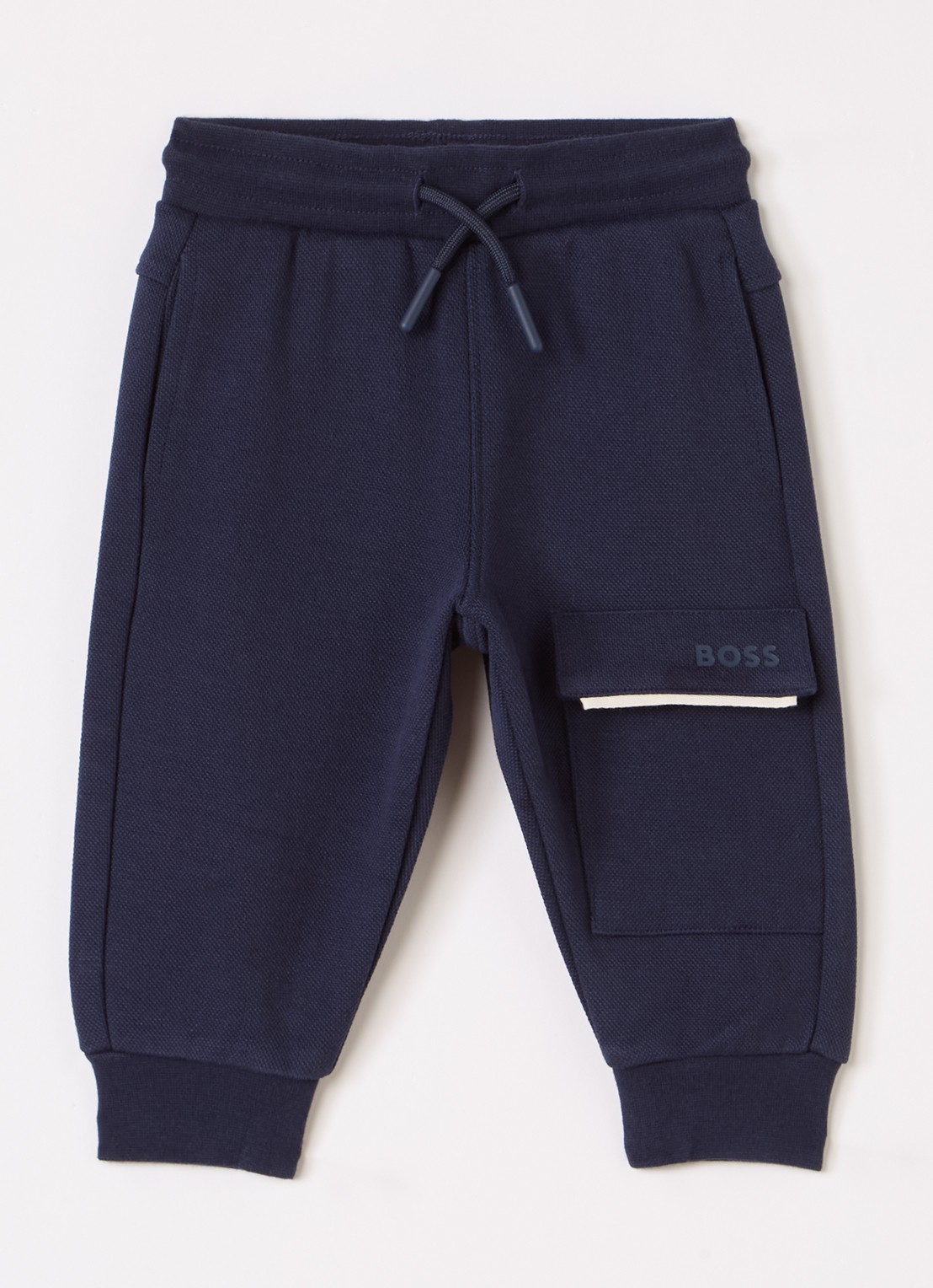 HUGO BOSS Tapered fit cargobroek met logo - voorkant donkerblauw