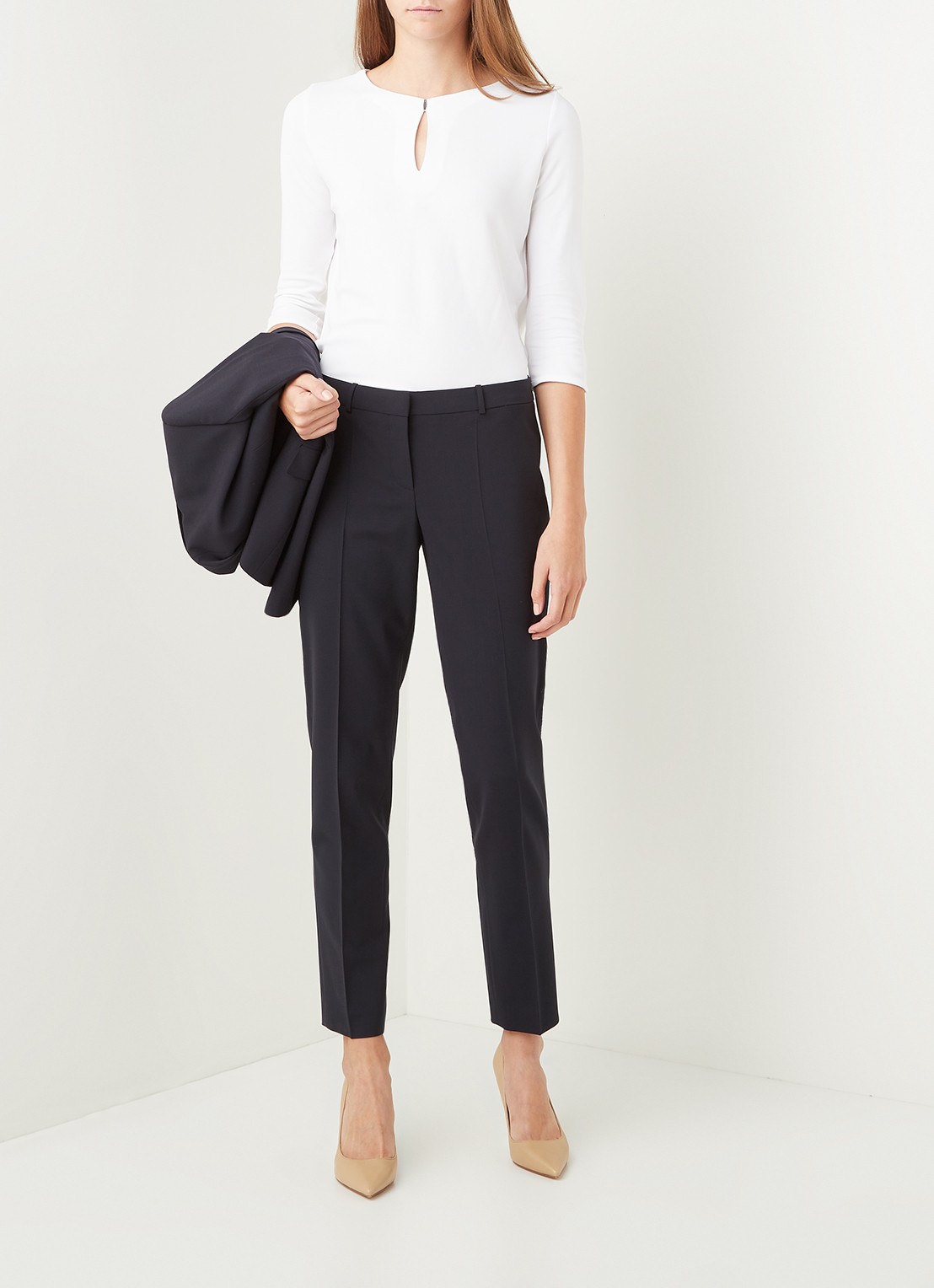 HUGO BOSS Tiluna mid waist slim fit cropped pantalon in wolblend - voorkant 4 undefined