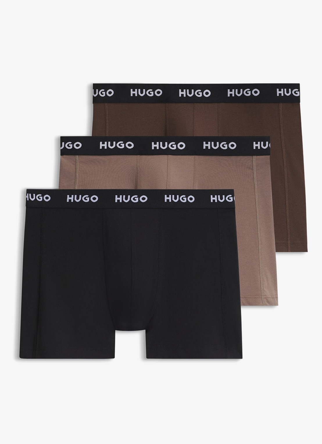 HUGO Boxershort met logoband in 3-pack - voorkant 5 open brown-247 / bruin