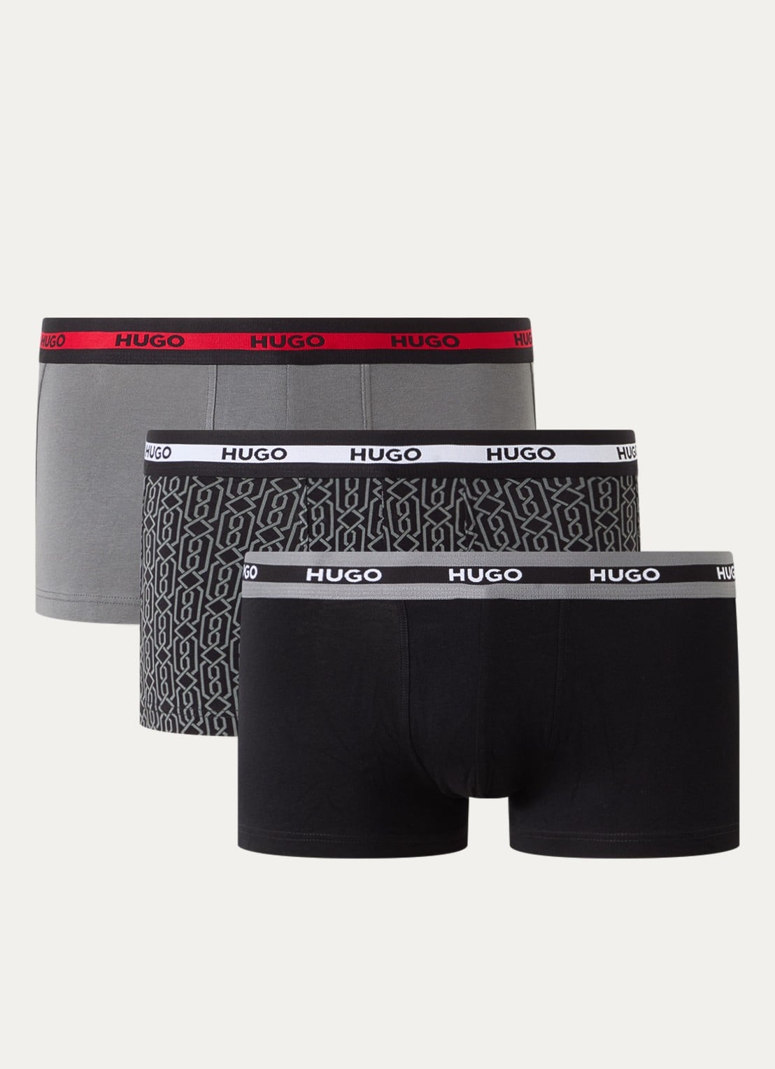 HUGO Boxershorts met logoband in 3-pack - voorkant 3 zwart
