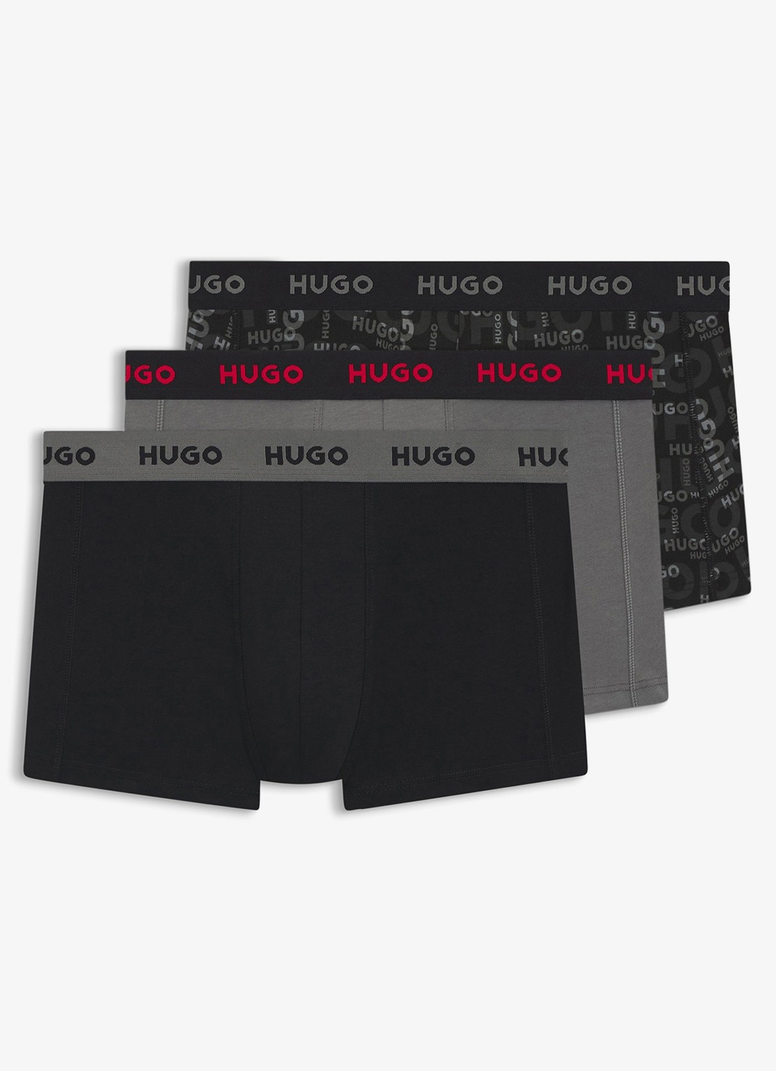 HUGO Boxershorts met logoband in 3-pack - voorkant 4 grijs