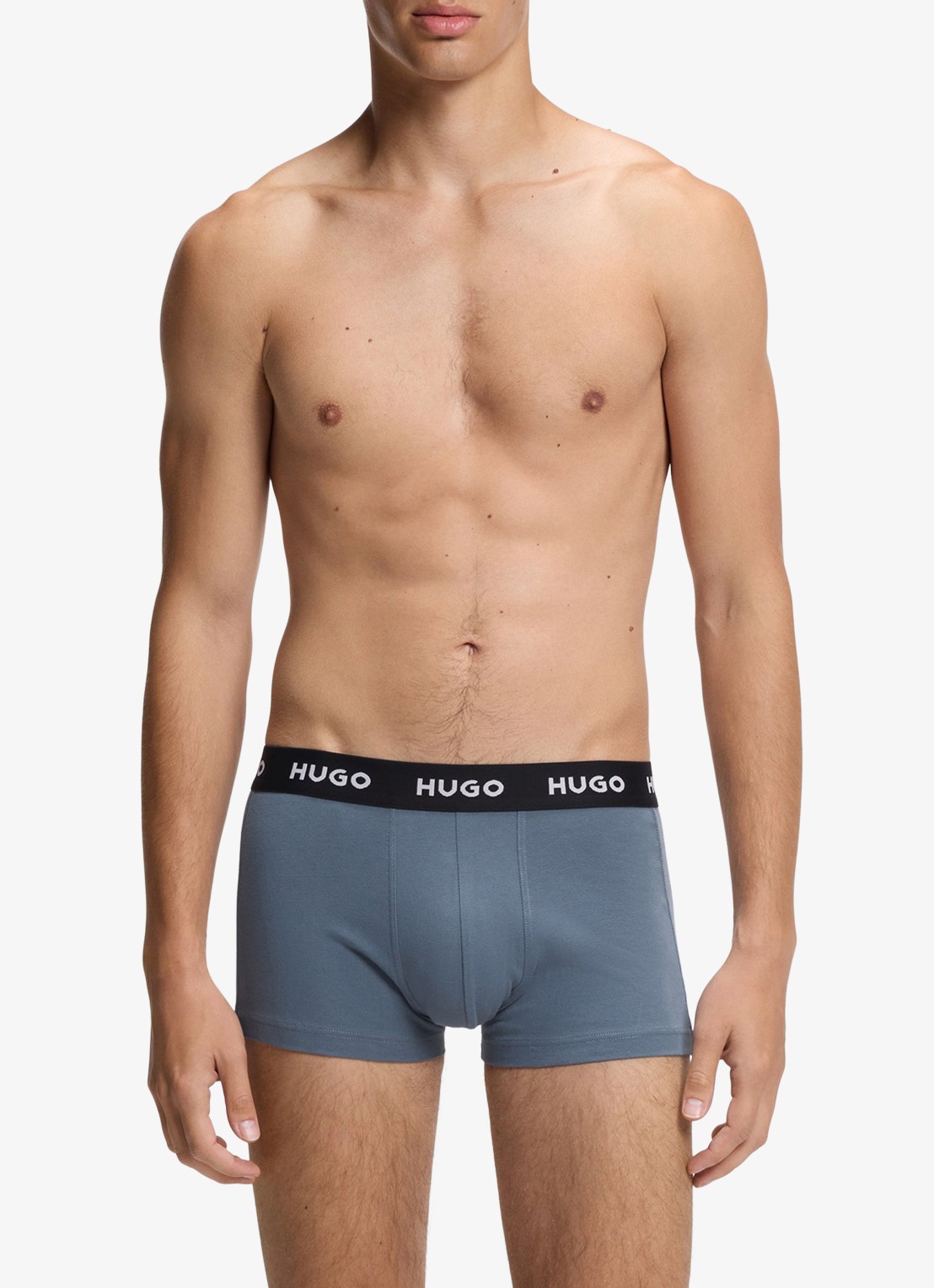 HUGO Boxershorts met logoband in 3-pack - voorkant 4 blauwgrijs