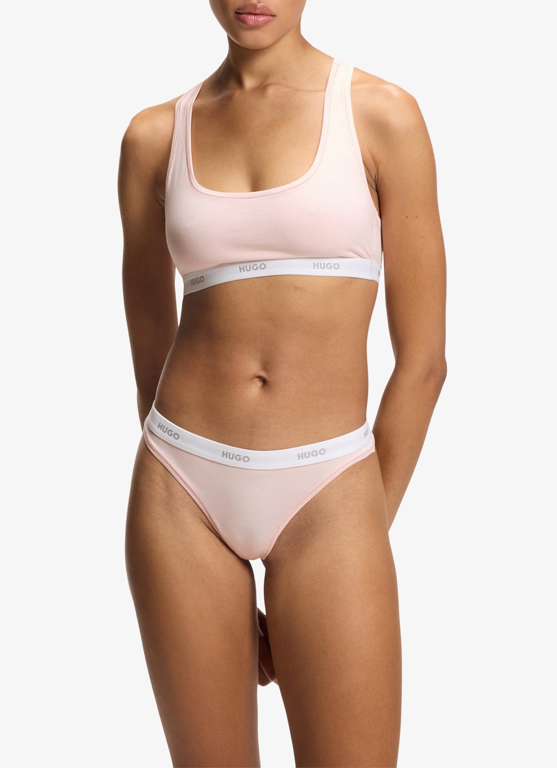 HUGO Bralette met logoband - voorkant 2 lichtroze