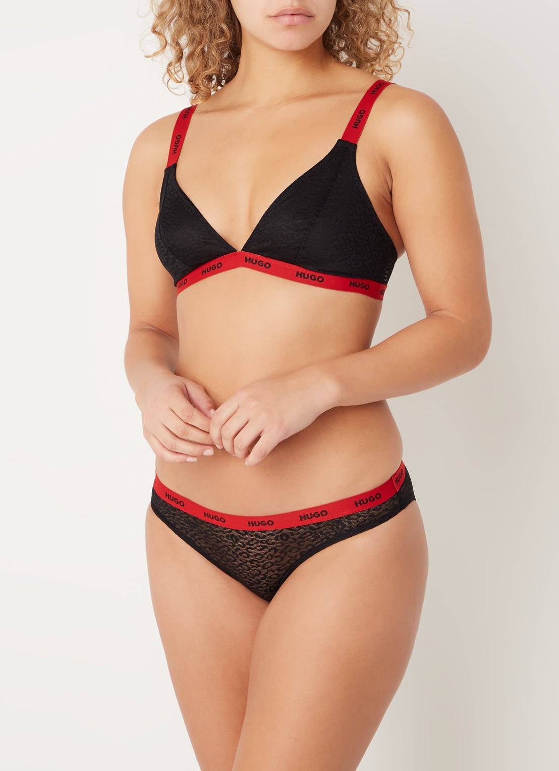 HUGO Bralette van kant met panterprint - voorkant 5 zwart
