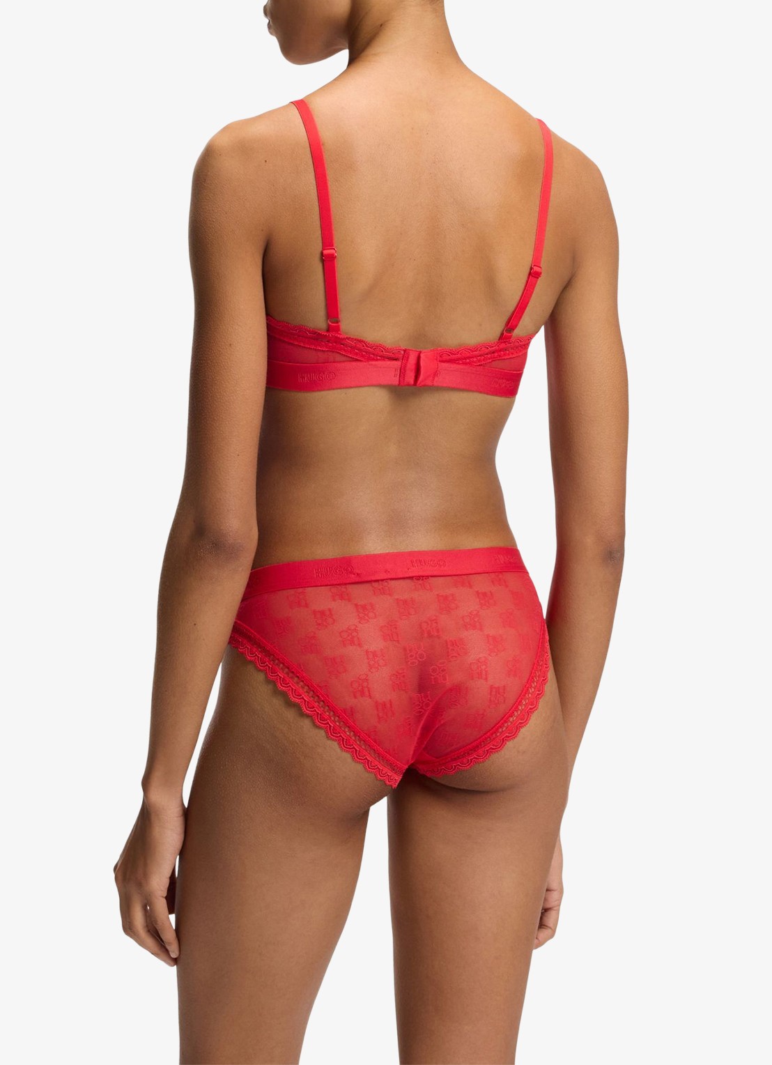HUGO Bralette van kant - achterkant rood