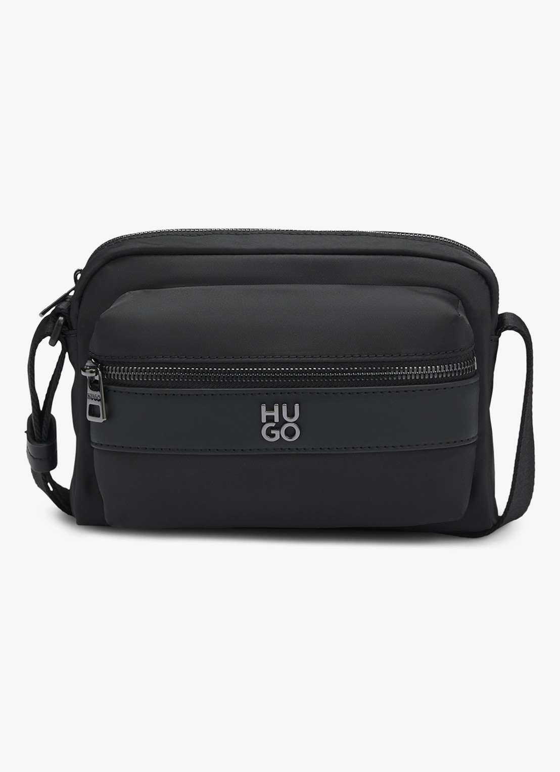 HUGO Crossbodytas met verstelbare schouderriem en logo - voorkant 2 zwart