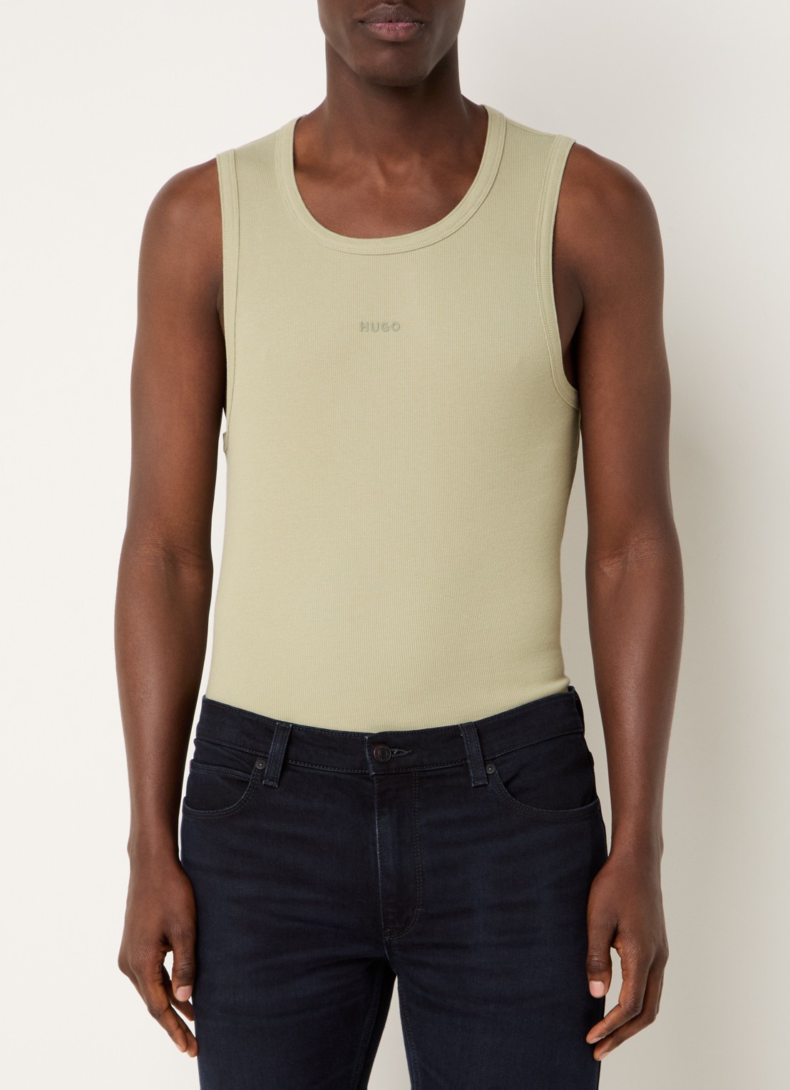 HUGO Dapota singlet met logo - detail olijfgroen