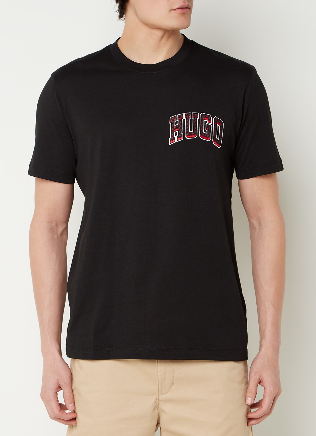 HUGO Dasko T-shirt met logoborduring - detail zwart