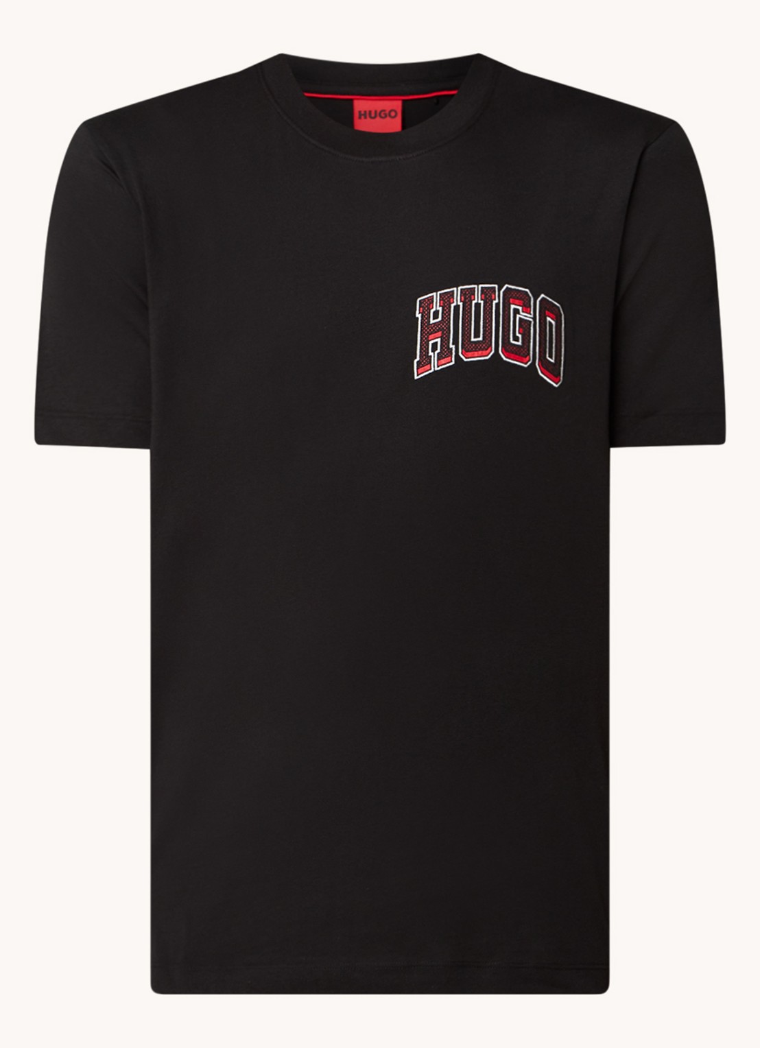 HUGO Dasko T-shirt met logoborduring - voorkant 2 zwart