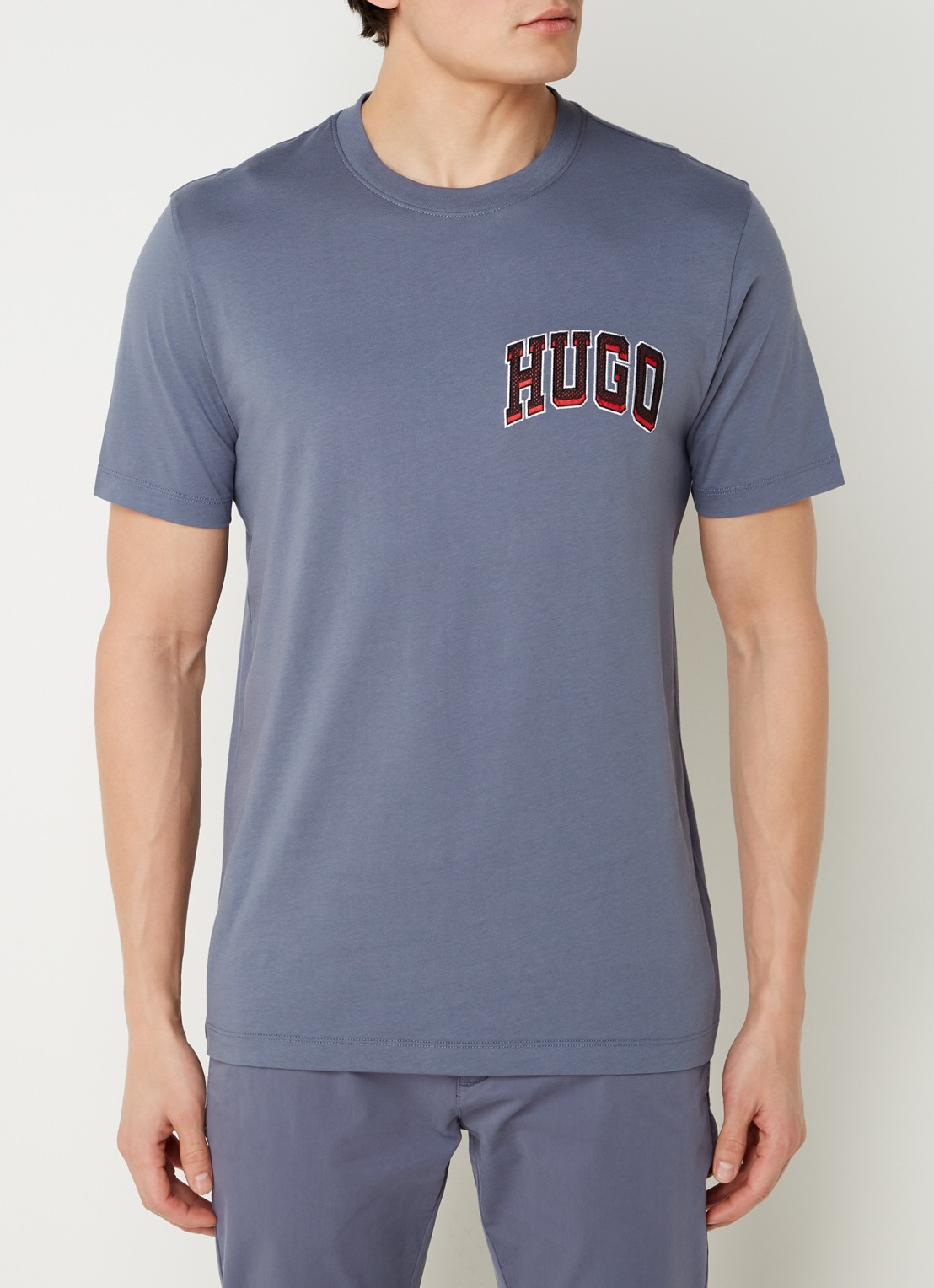 HUGO Dasko T-shirt met logoborduring - detail 3 staalblauw
