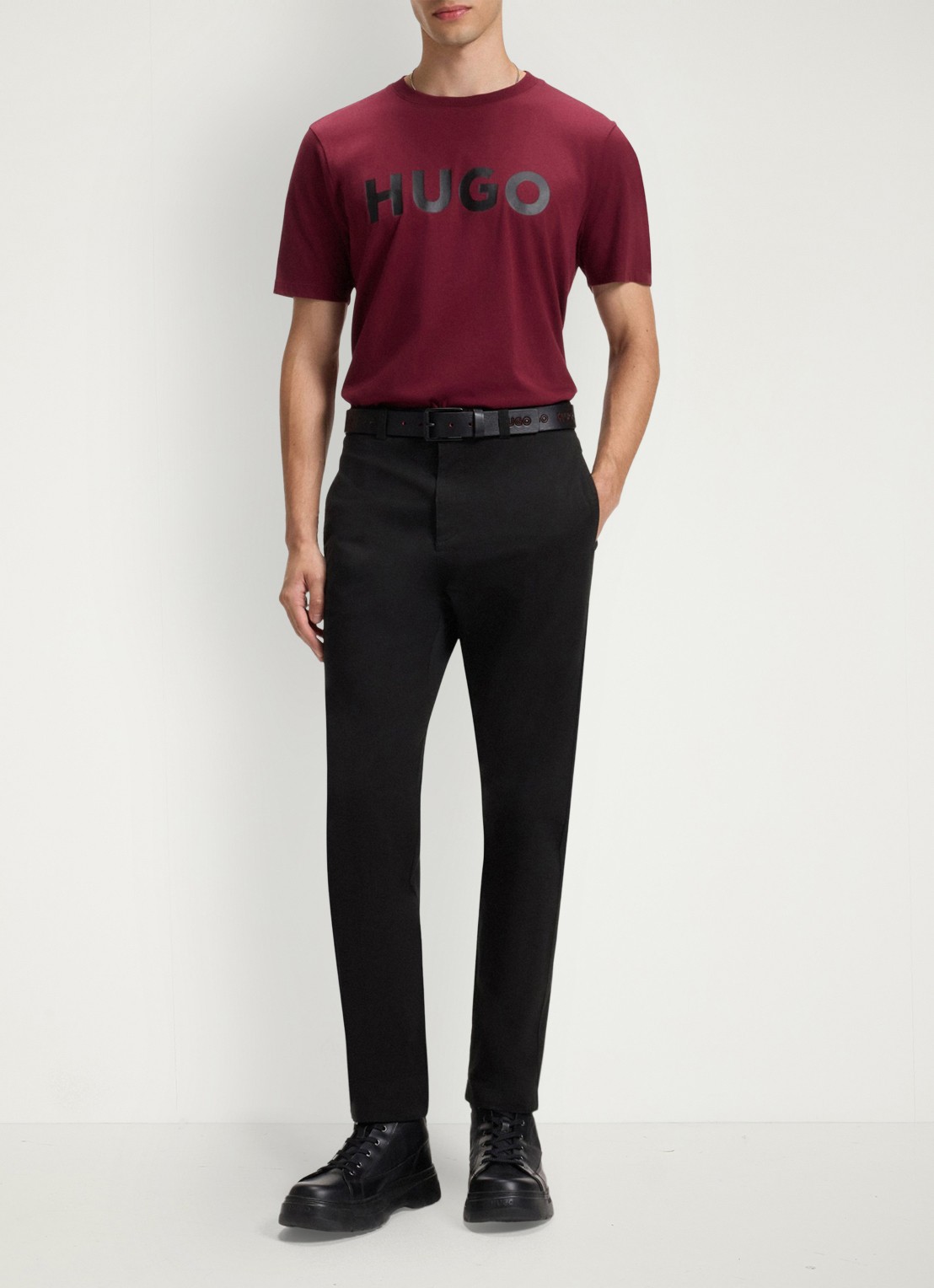 HUGO David slim fit chino met steekzakken - voorkant 2 black-001 / zwart