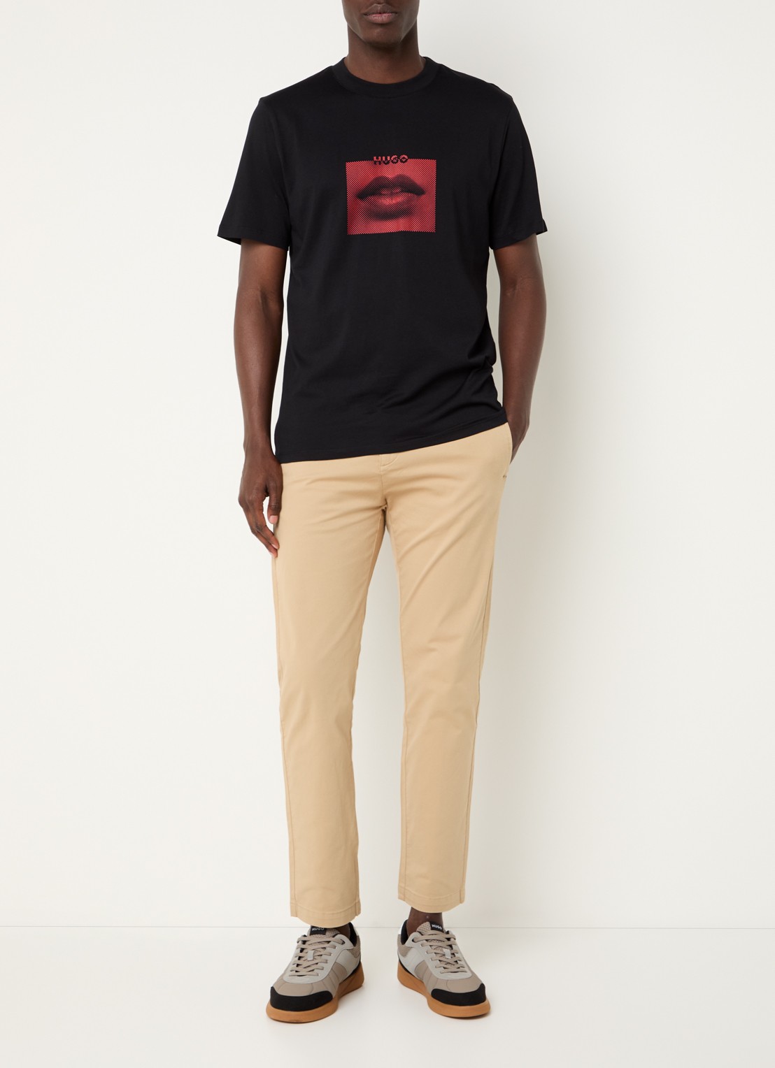 HUGO David slim fit chino met steekzakken - voorkant 4 medium beige-269 / beige