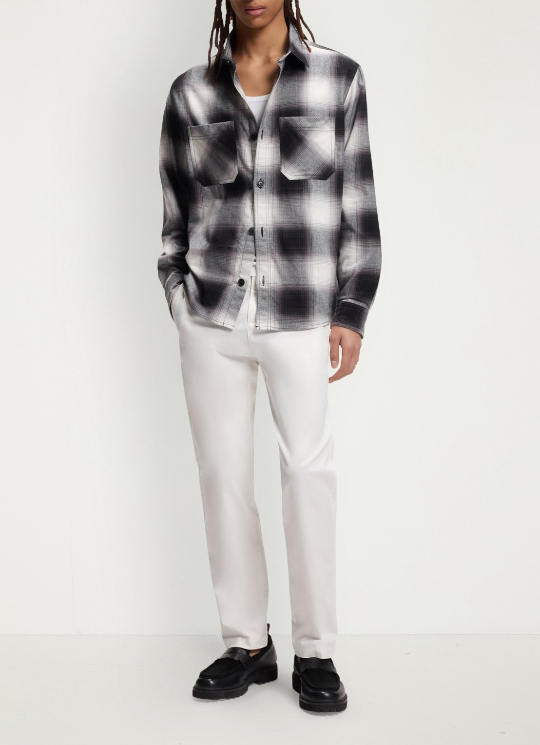 HUGO David slim fit chino met steekzakken - voorkant 3 natural-102 / wit