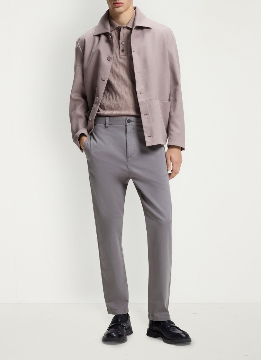 HUGO David slim fit chino met steekzakken - voorkant 3 dark grey-025 / grijs