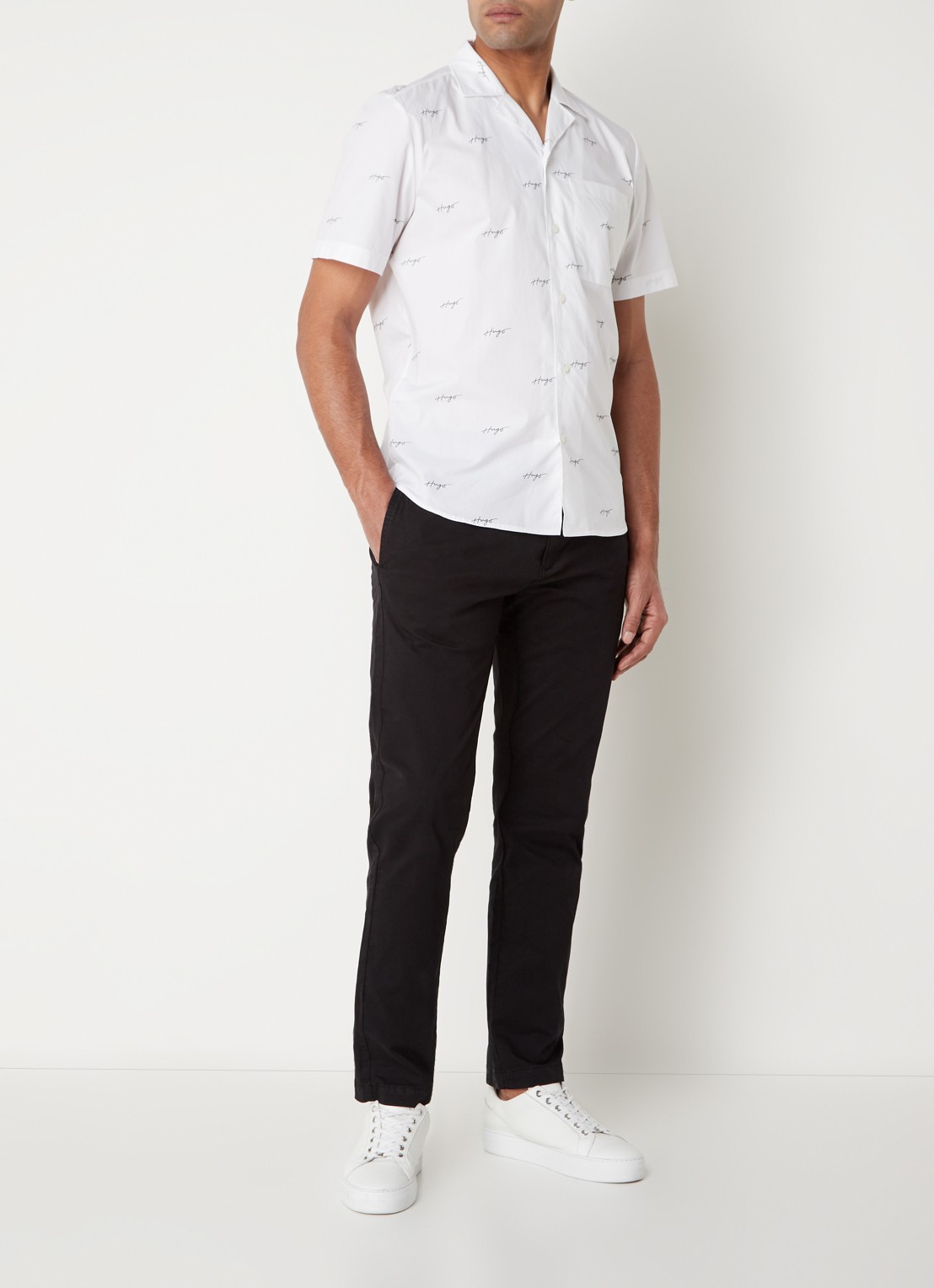 HUGO David slim fit chino met stretch - voorkant 5 zwart