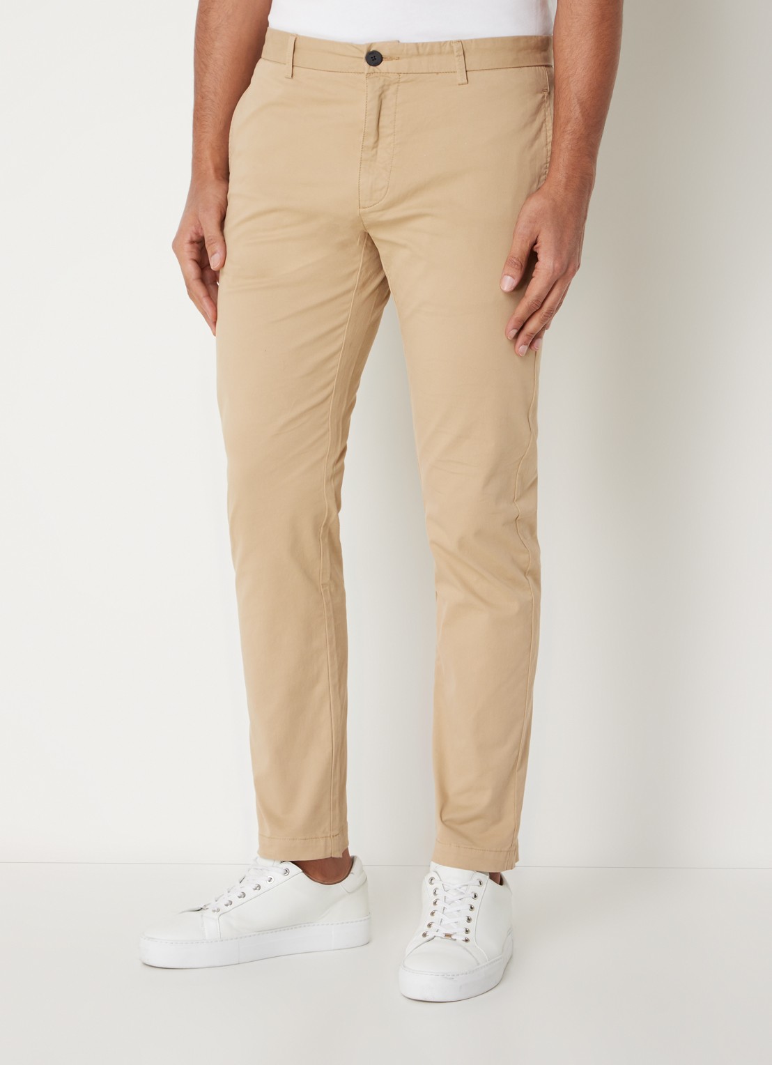 HUGO David slim fit chino met stretch - detail beige
