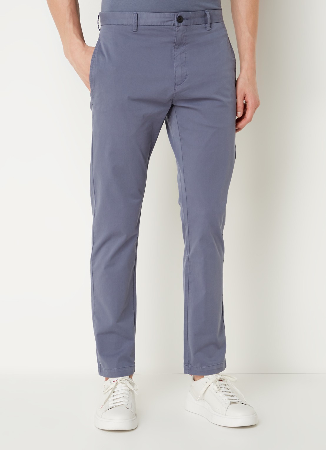 HUGO David slim fit chino met stretch - detail staalblauw