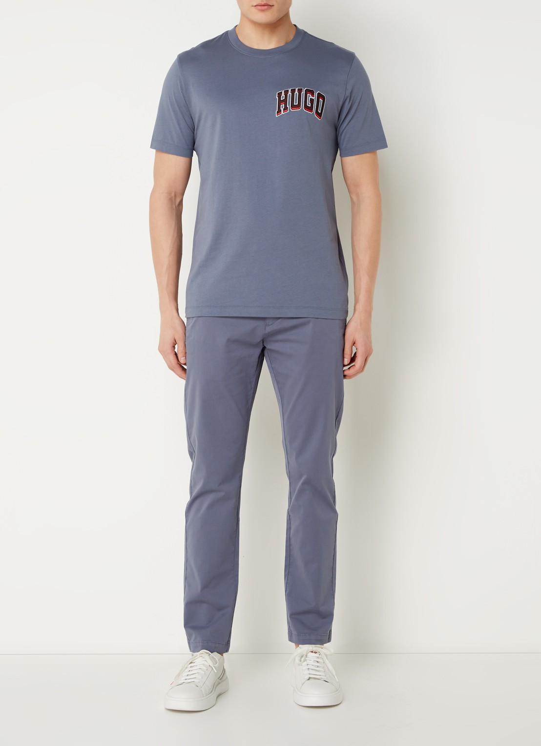 HUGO David slim fit chino met stretch - voorkant 5 staalblauw