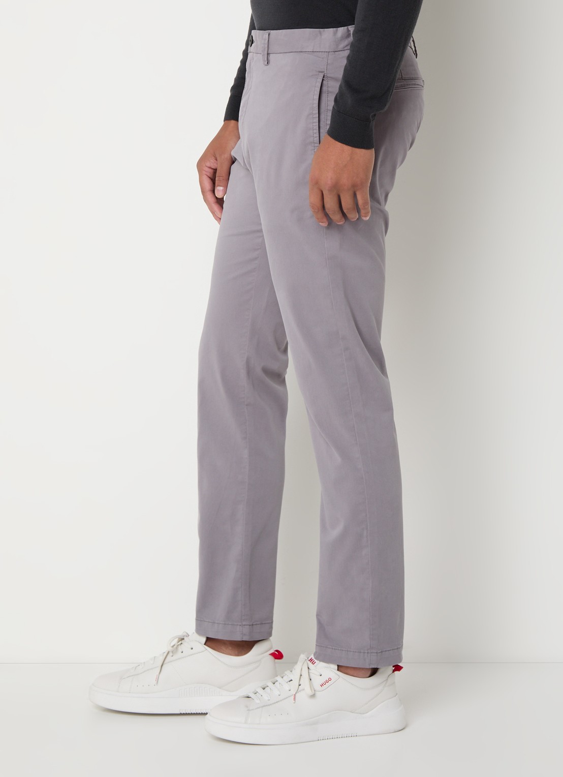 HUGO David slim fit chino met stretch - detail 5 grijs