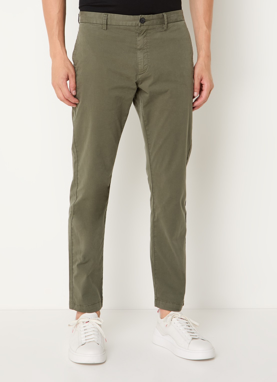 HUGO David slim fit chino met stretch - detail bronsgroen