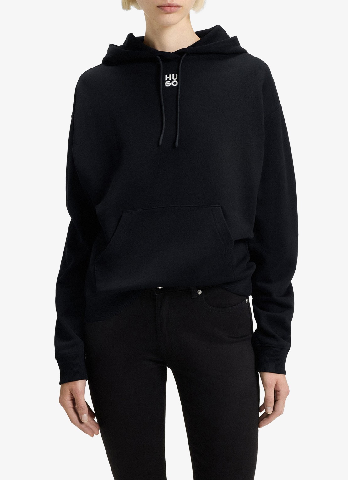 HUGO Delfinia hoodie met logoborduring - detail 2 zwart