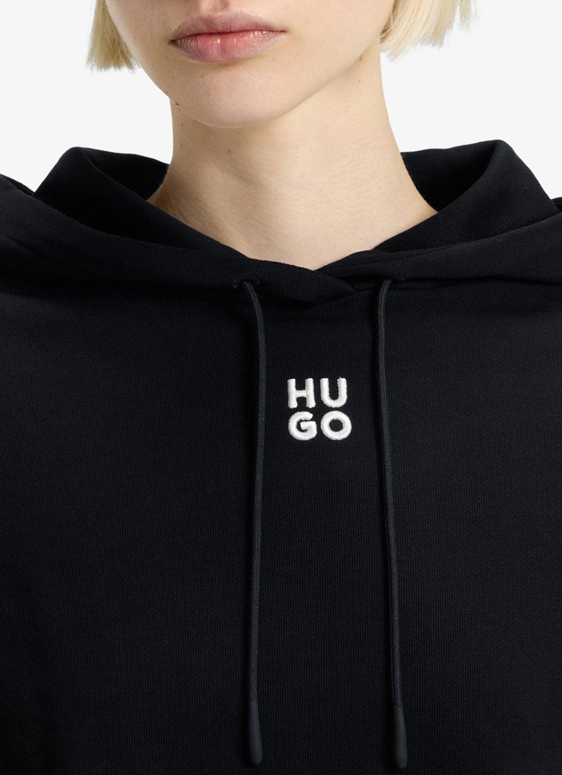 HUGO Delfinia hoodie met logoborduring - detail 3 zwart