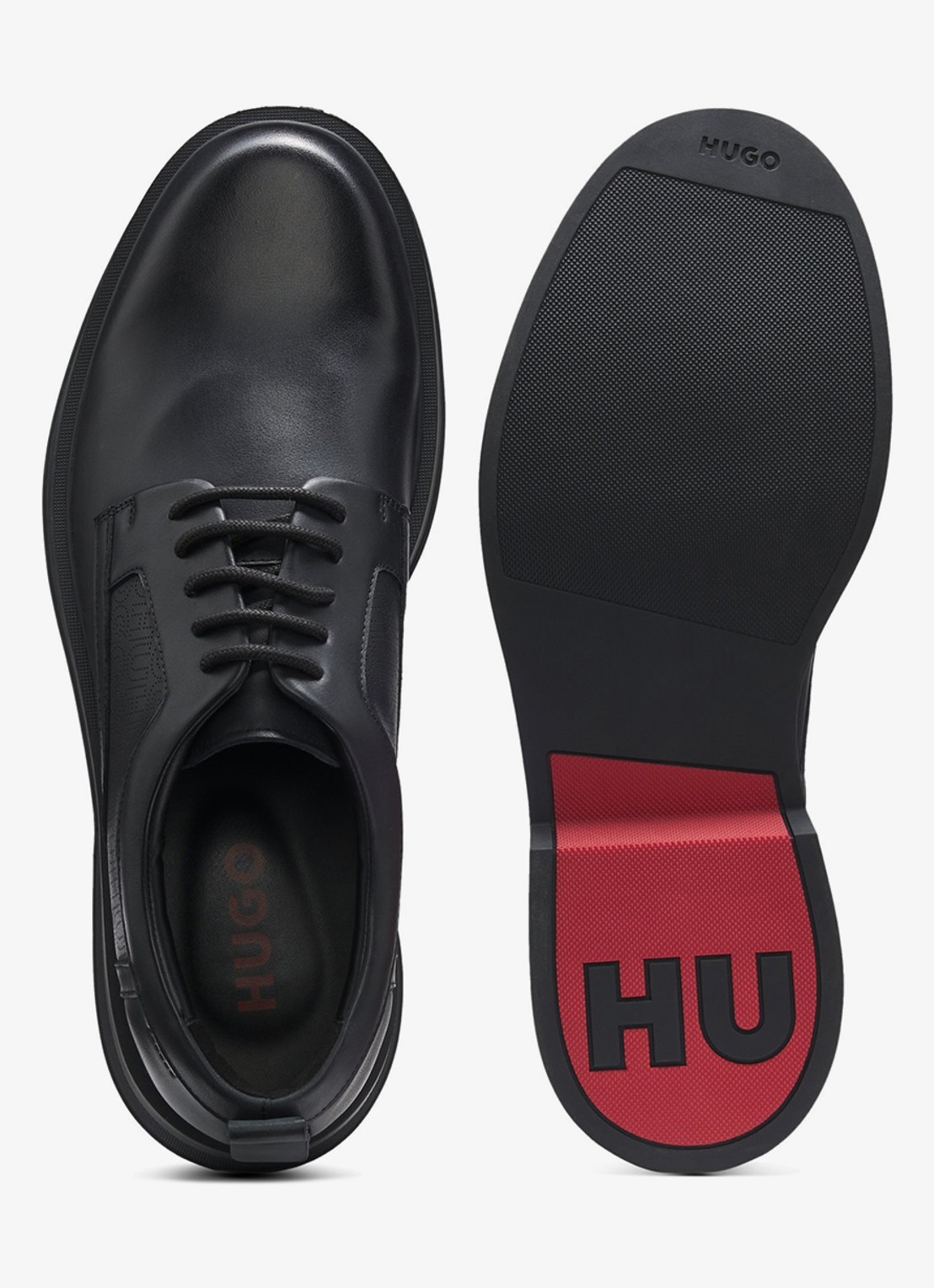HUGO Derby veterschoen van leer - detail 4 zwart