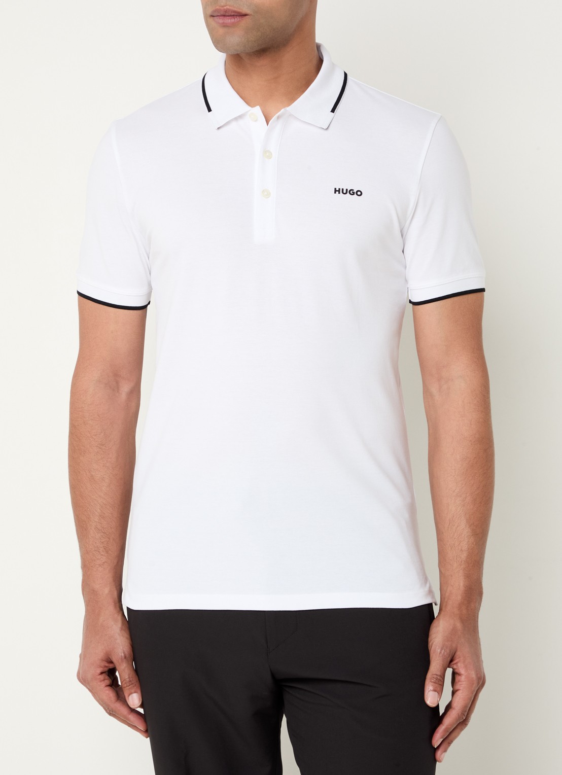 HUGO Dinoso slim fit polo van piqué katoen met logo - detail 2 wit
