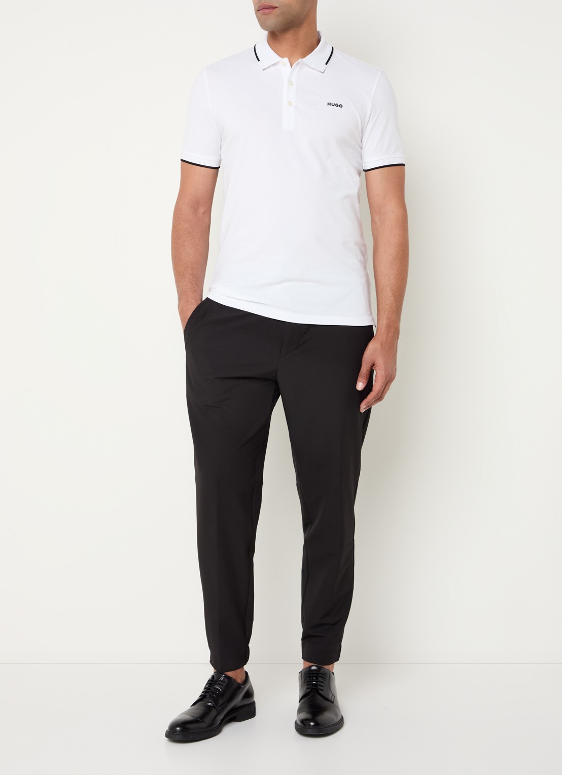 HUGO Dinoso slim fit polo van piqué katoen met logo - voorkant 4 wit