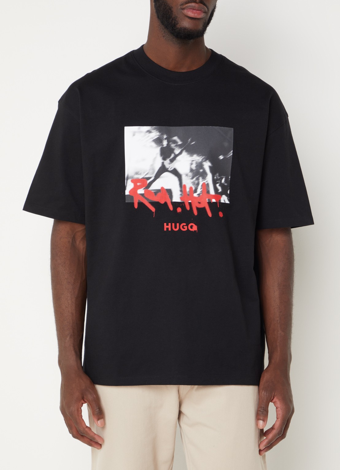HUGO Domenade T-shirt met logoprint - detail zwart