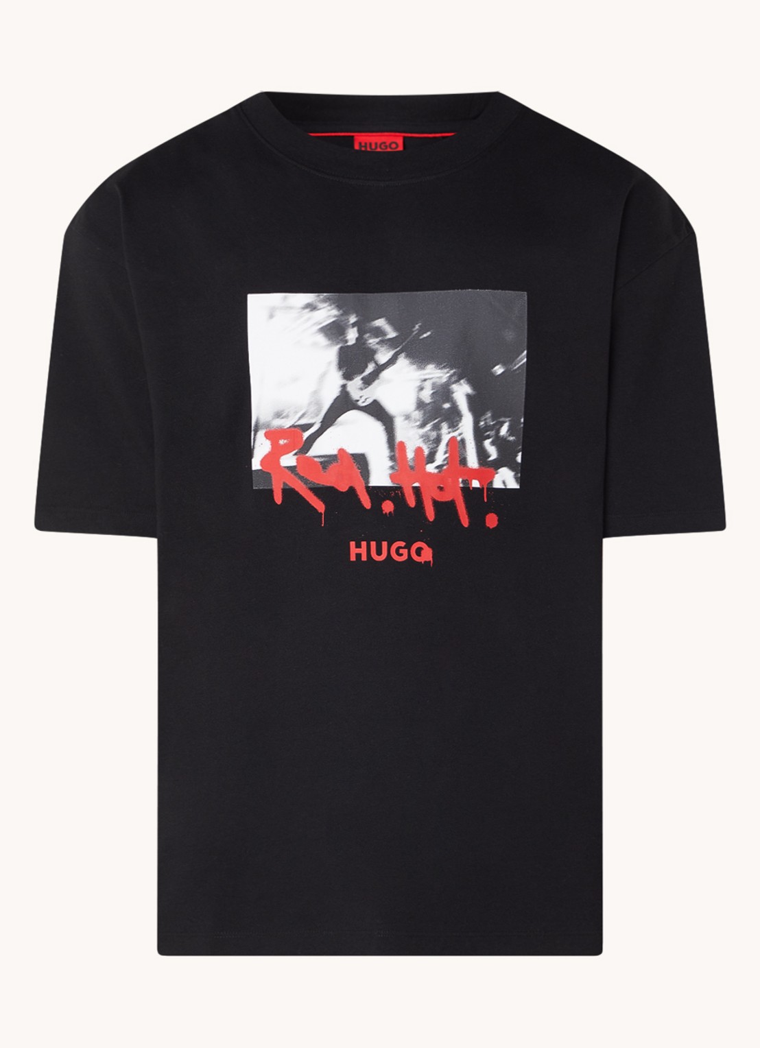 HUGO Domenade T-shirt met logoprint - voorkant 2 zwart