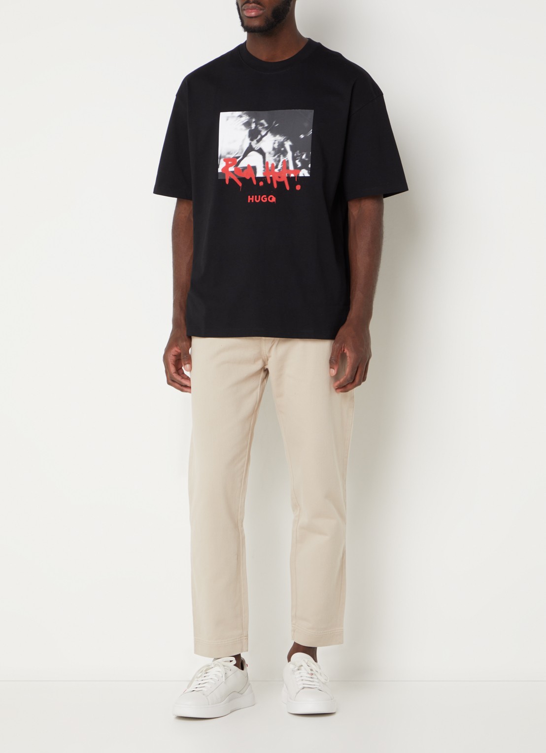 HUGO Domenade T-shirt met logoprint - voorkant 3 zwart