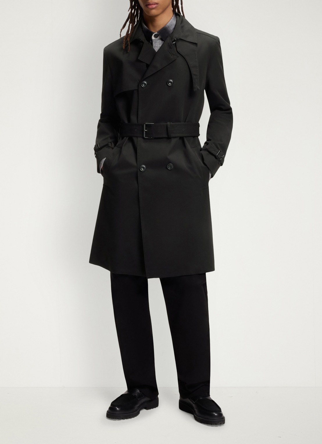 HUGO Double-breasted trenchcoat met strikceintuur - detail 4 zwart