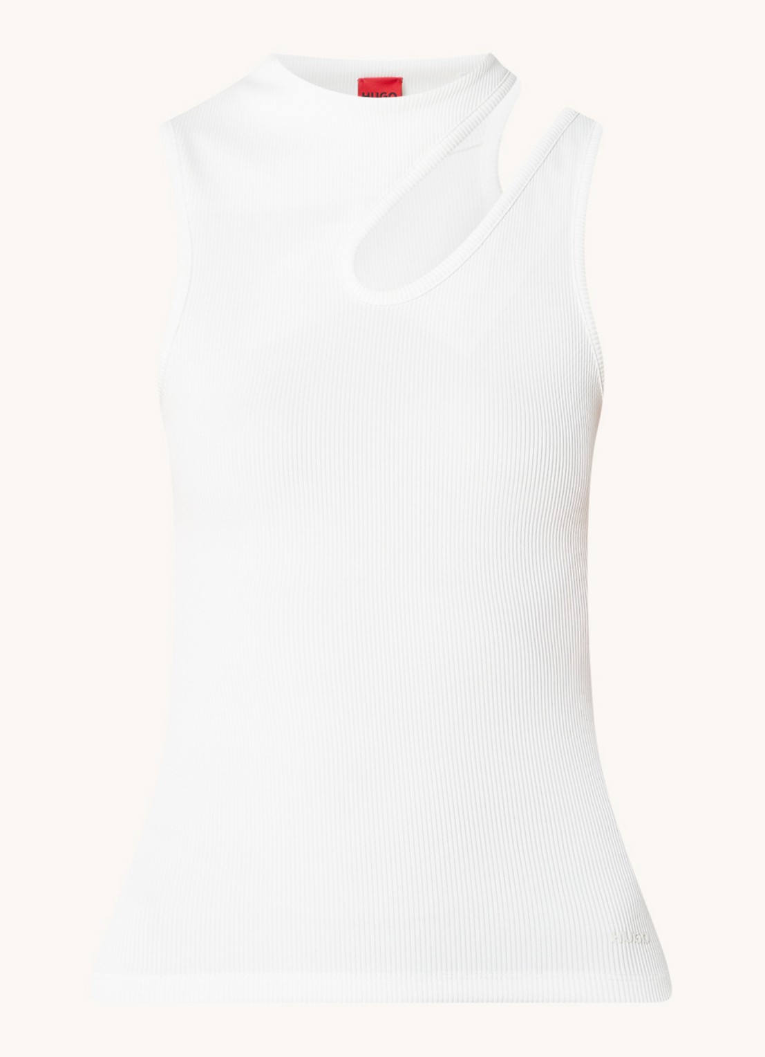 HUGO Draca ribgebreide tanktop met cut-out detail - voorkant 2 wit