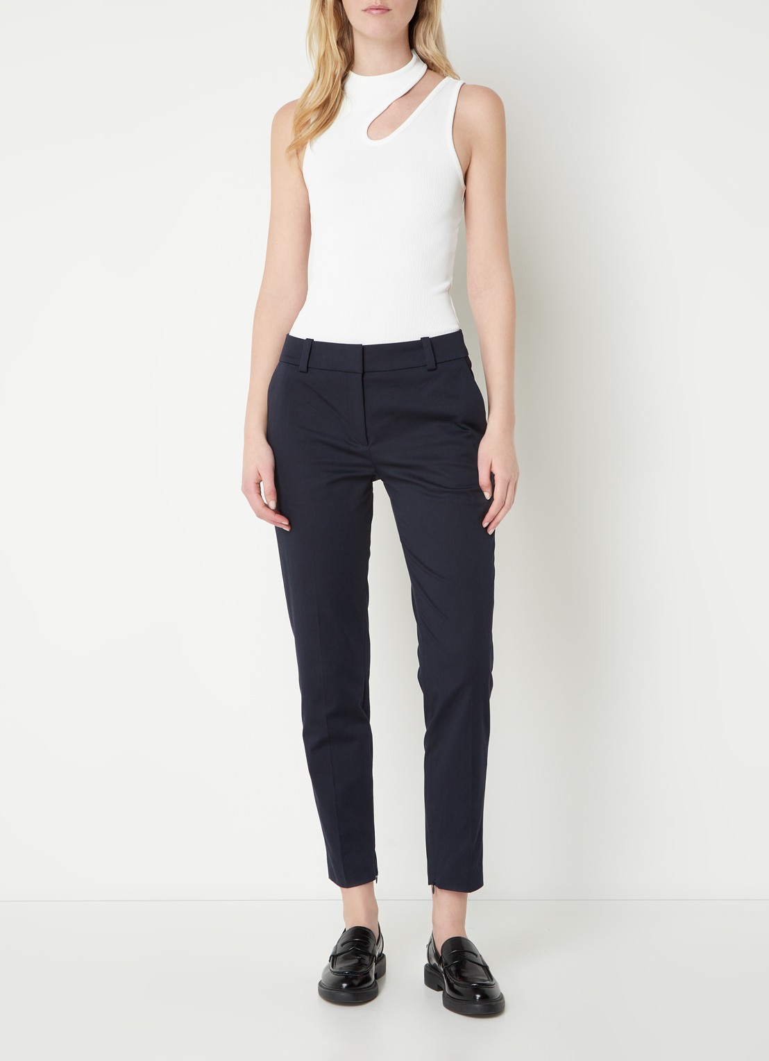 HUGO Draca ribgebreide tanktop met cut-out detail - voorkant 3 wit