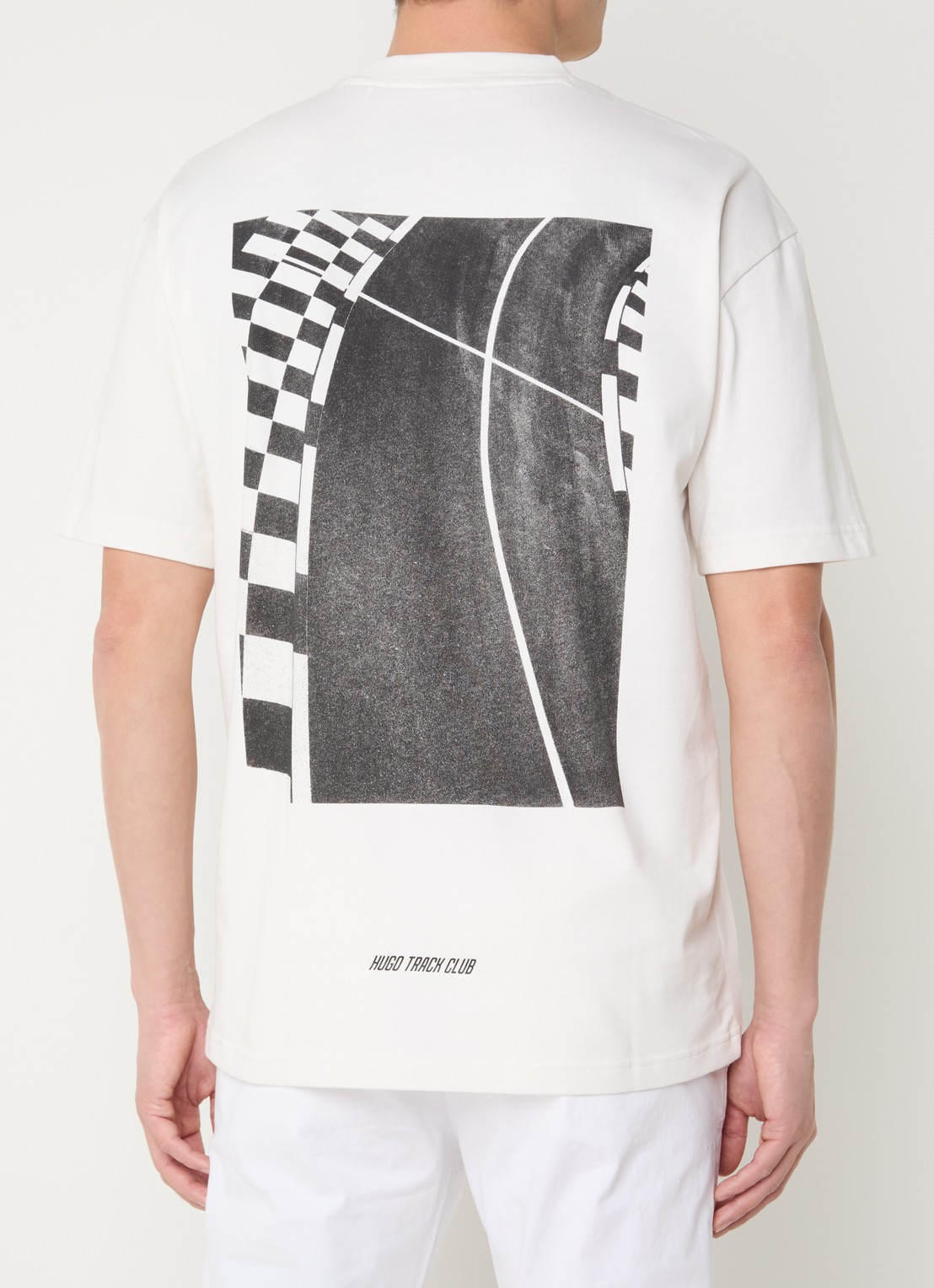 HUGO Drallie T-shirt met logo- en backprint - detail 4 gebroken wit