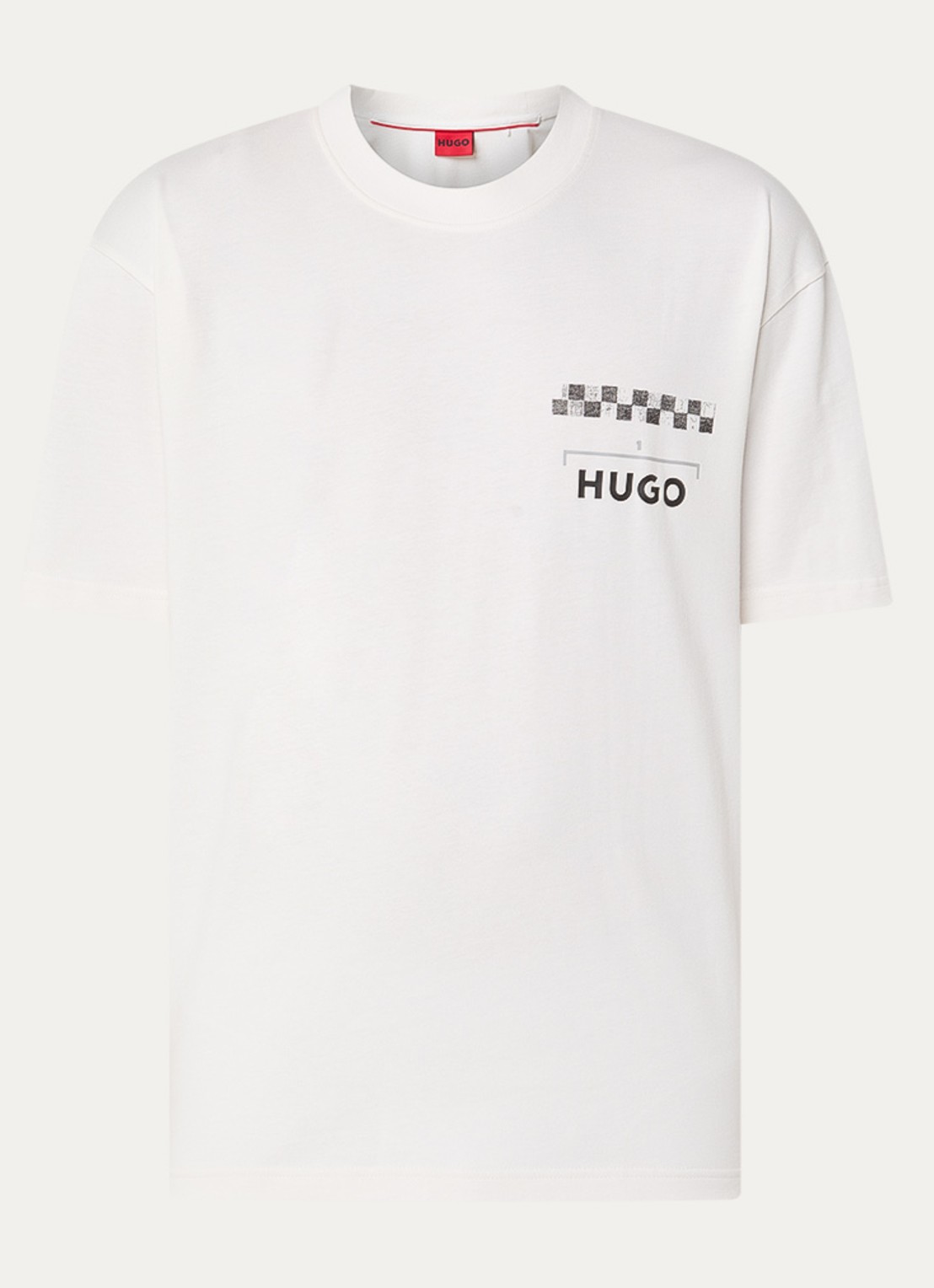 HUGO Drallie T-shirt met logo- en backprint - voorkant 2 gebroken wit