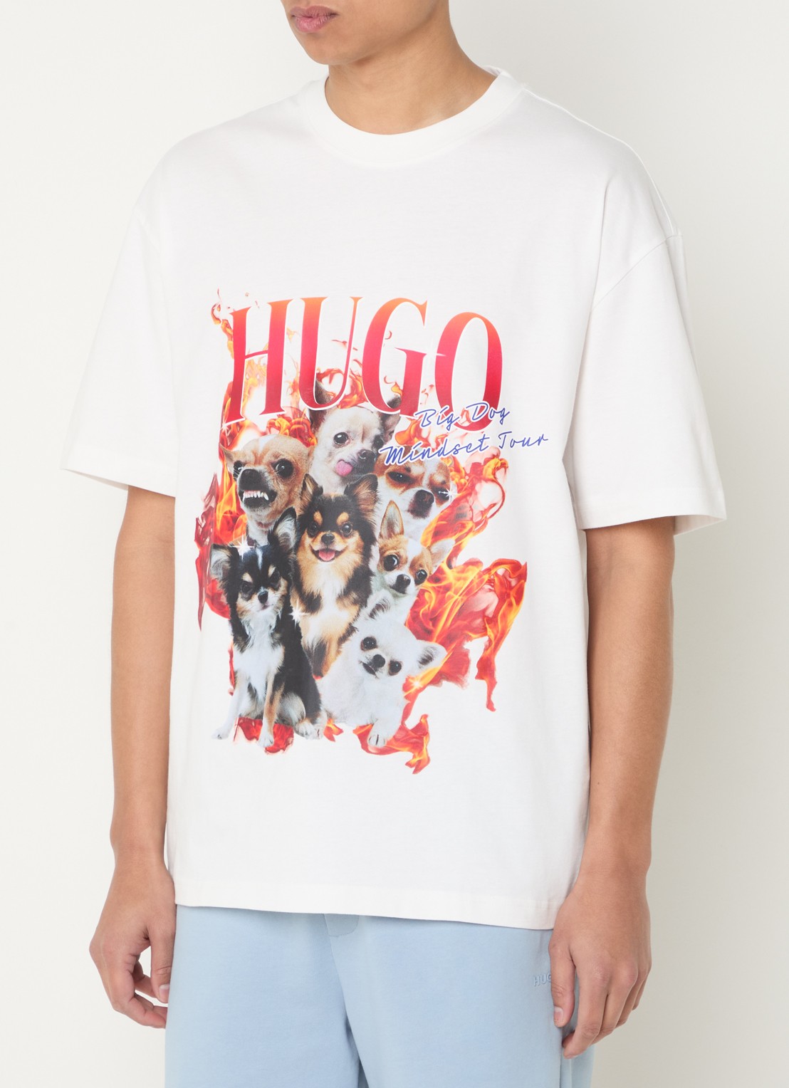 HUGO Dugie T-shirt met logo- en backprint - detail 3 wit