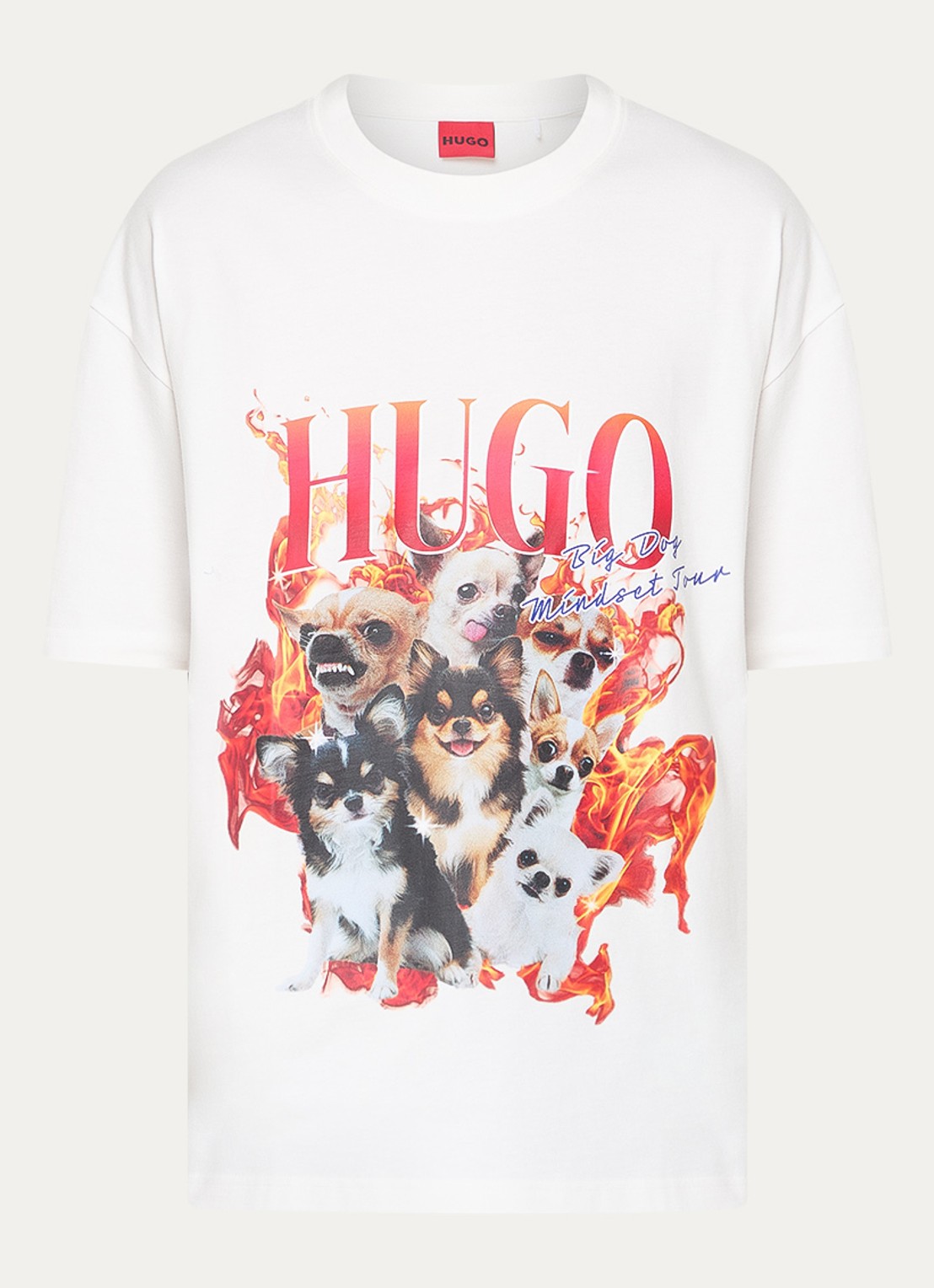 HUGO Dugie T-shirt met logo- en backprint - voorkant wit