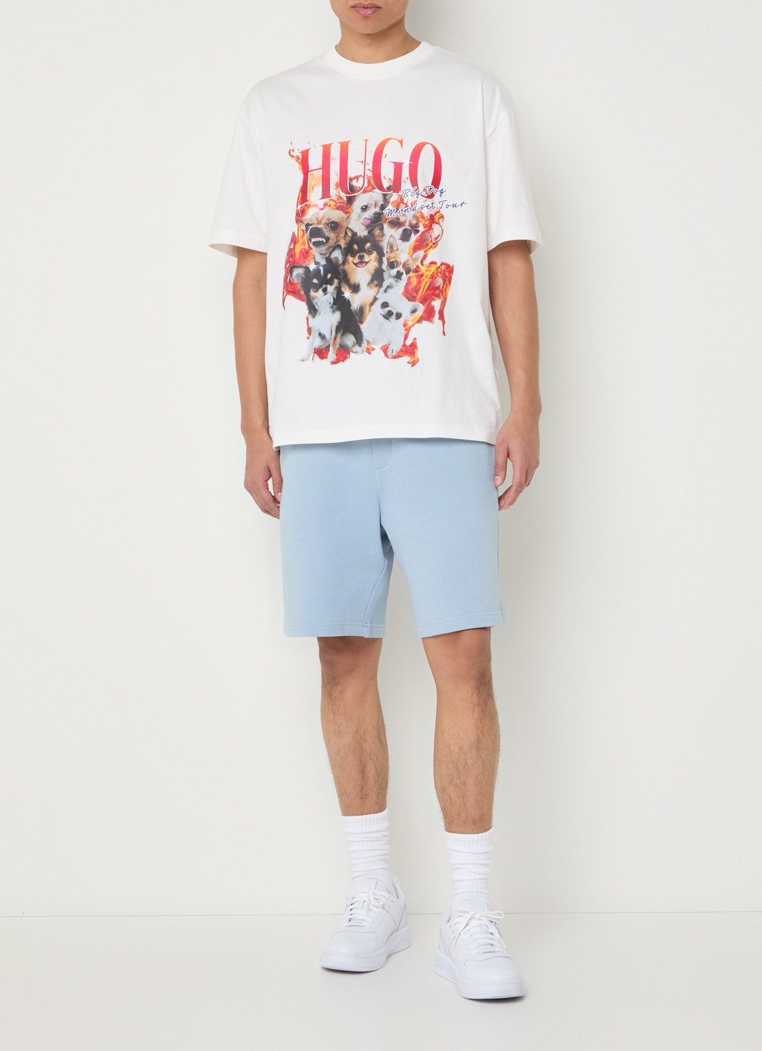 HUGO Dugie T-shirt met logo- en backprint - voorkant 2 wit