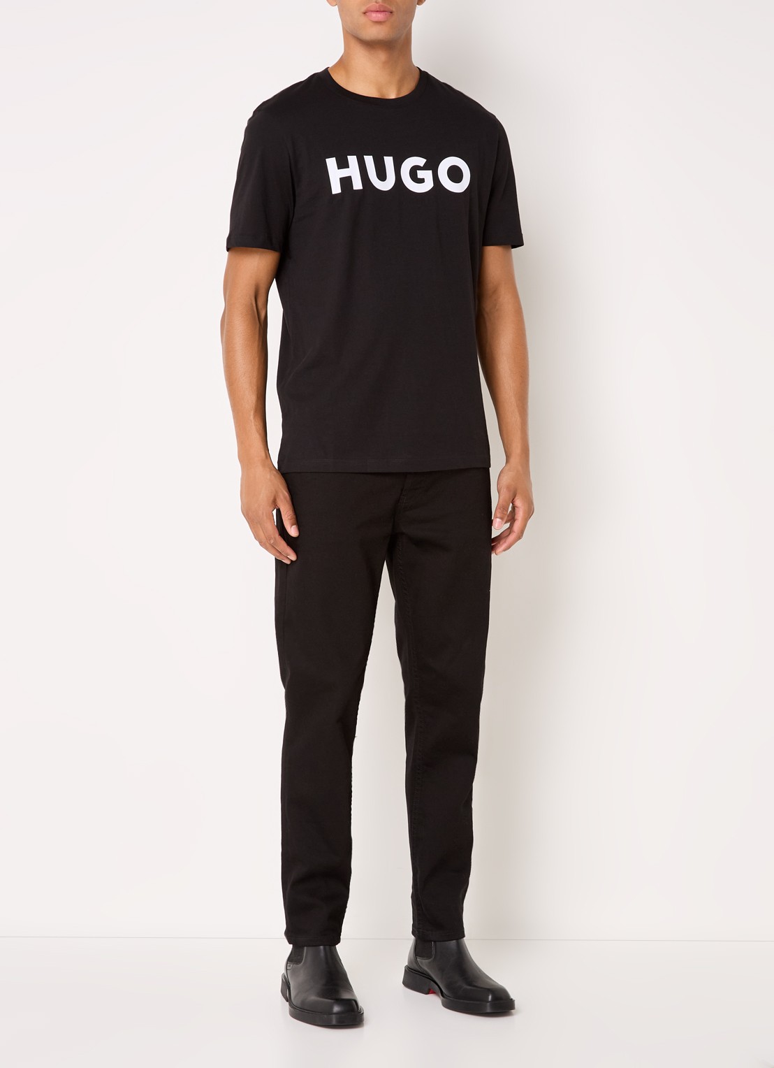 HUGO Dulivio T-shirt met logoprint  - voorkant 3 zwart