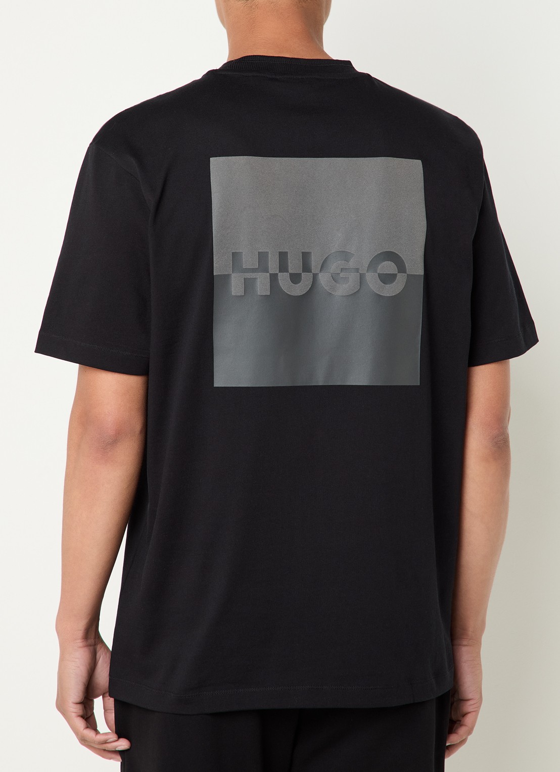 HUGO Dusplito T-shirt met logo- en backprint - achterkant 2 zwart