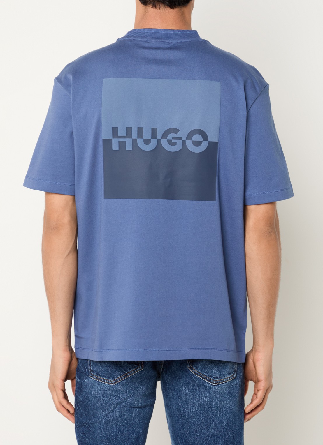 HUGO Dusplito T-shirt met logo- en backprint - detail 2 staalblauw