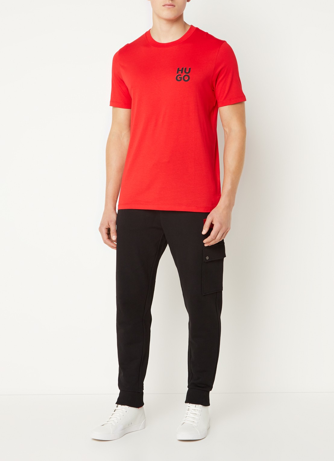 HUGO Dwellrom slim fit joggingbroek met klepzak - voorkant 2 zwart