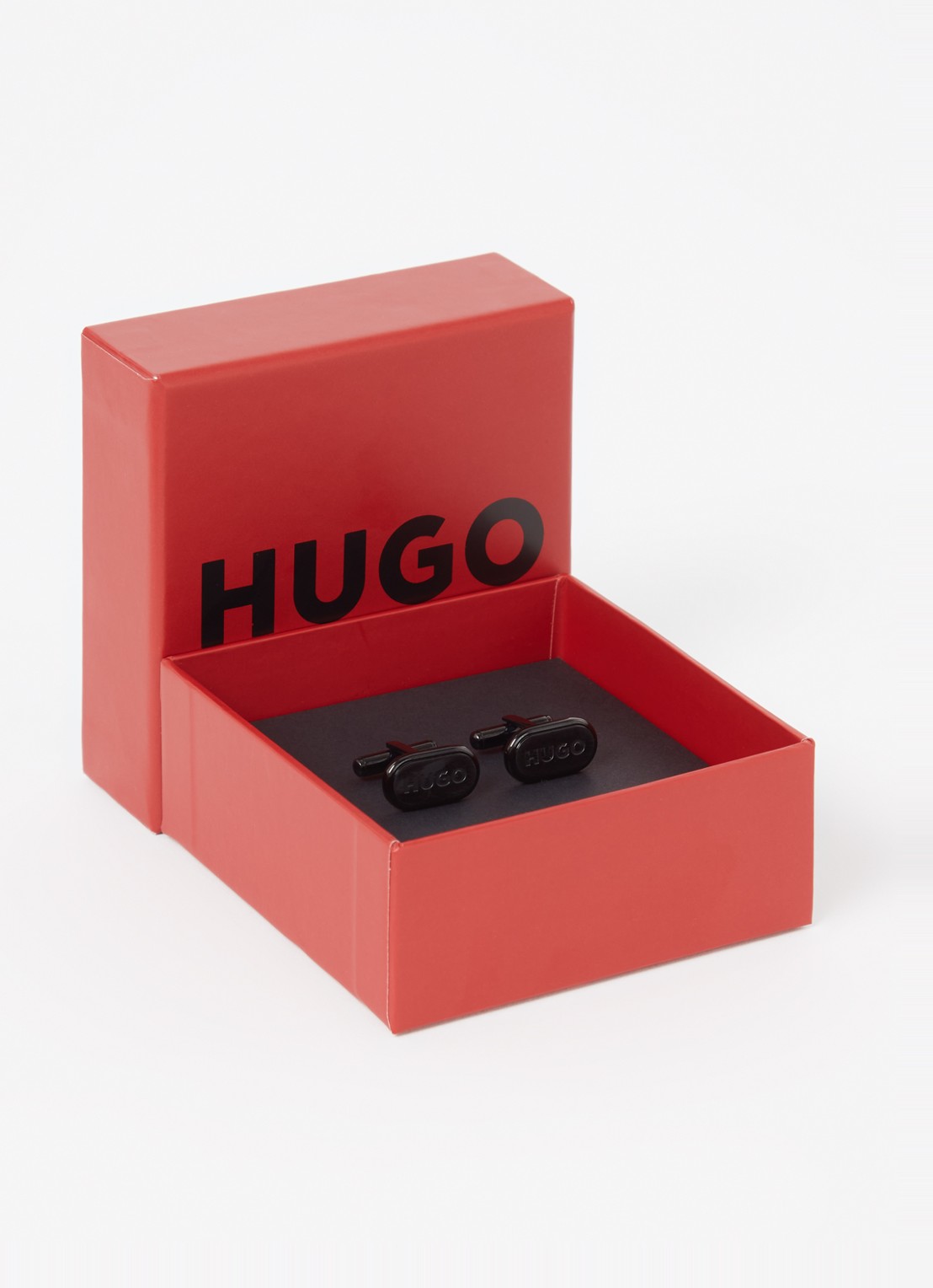 HUGO E-Classic manchetknopen met logo - voorkant 3 zwart